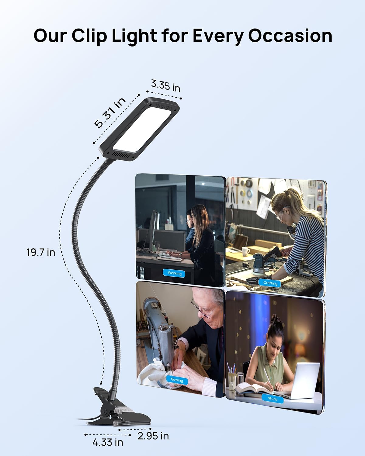 TROND LED Desk Lamp with Clamp, 1000LM Bright 3-Level Dimmable Desk Light | 6000K Daylight Extra-Long Flexible