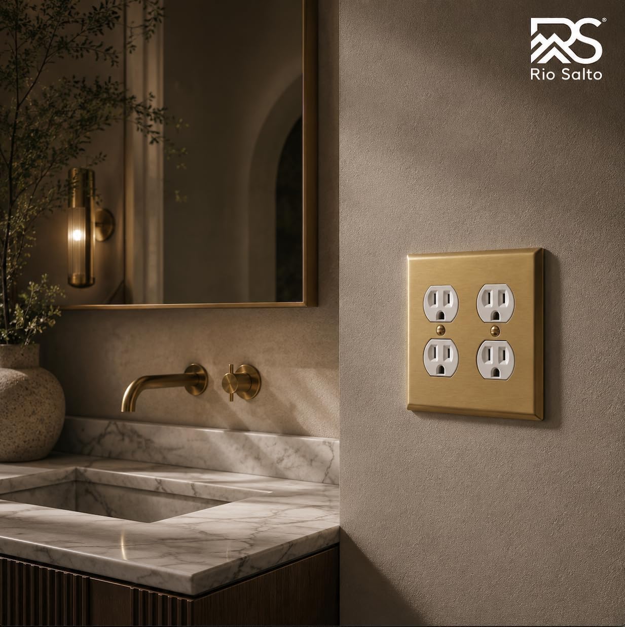 Rio Salto BRASS Decorative Outlet Covers Light Switch Cover 2 Duplex Outlet Covers Double Duplex Wall Plate Brushed