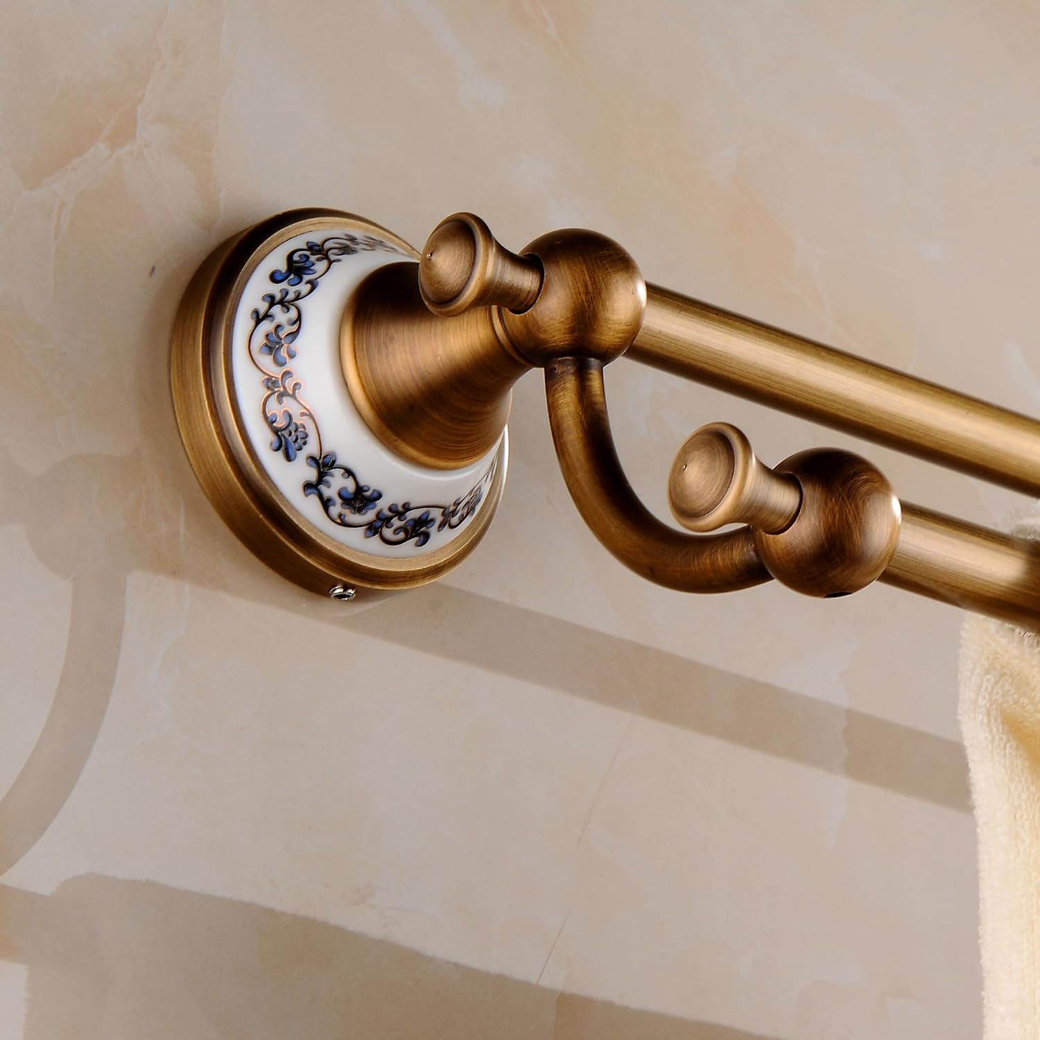 Antique Bronze Brass Double Towel Bar,Adjustable 15.5 to 27.5 Inch Bath Towel Bar Rack for Bathroom Towel Holder, Wall