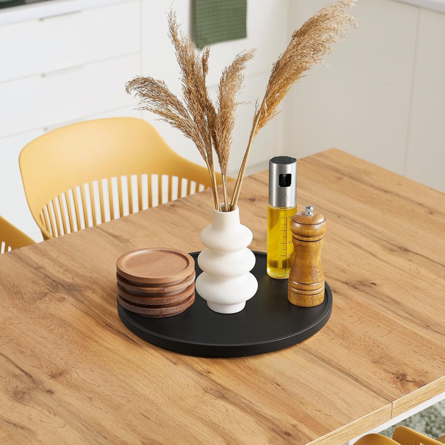 Wood Round Tray / Black / 12 Inch / Set of 12