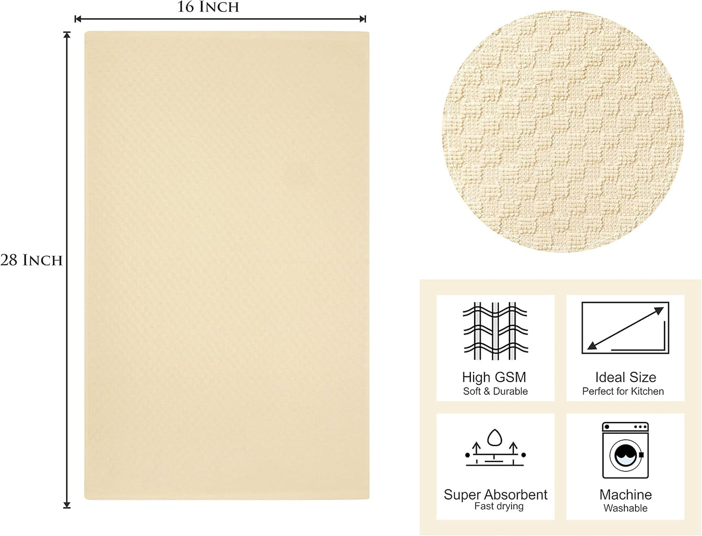 COTTON CRAFT Amazing Kitchen Towel - 12 Pack 100% Cotton Waffle Terry Towel | Ivory - 16x28 inch Euro Café Waffle Weave