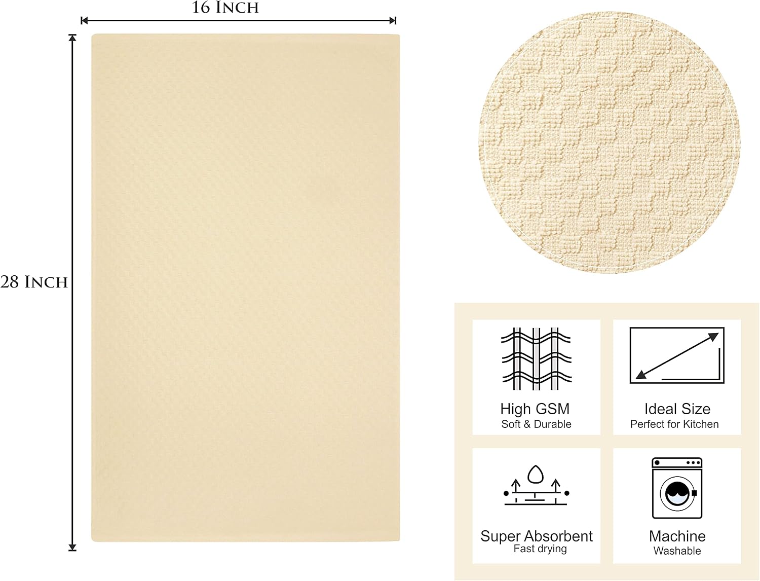 COTTON CRAFT Amazing Kitchen Towel - 12 Pack 100% Cotton Waffle Terry Towel | Ivory - 16x28 inch Euro Café Waffle Weave