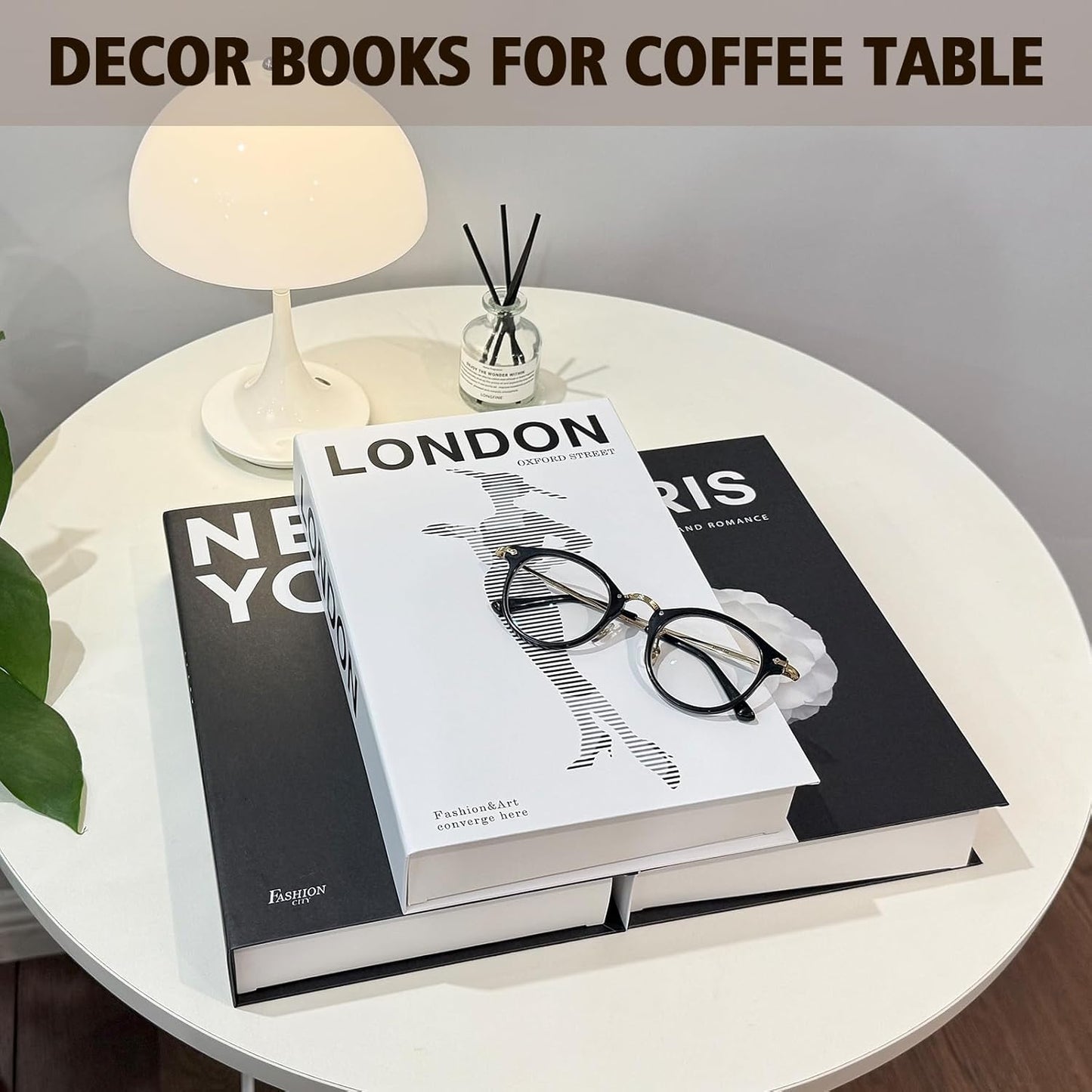Decorative Books / Stylish Bookshelf and Office Living Room and White Fake Books / Black