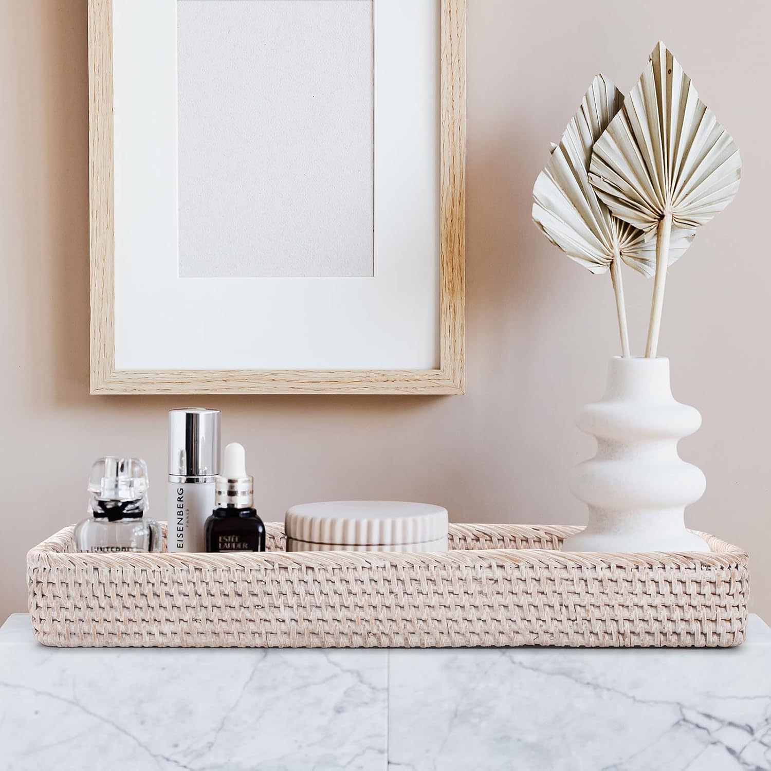 Rattan Bathroom Vanity Trays Toilet Tank Baskets Long Narrow Hand Towel / Whitewash / 16.3 x 6.1 x 2