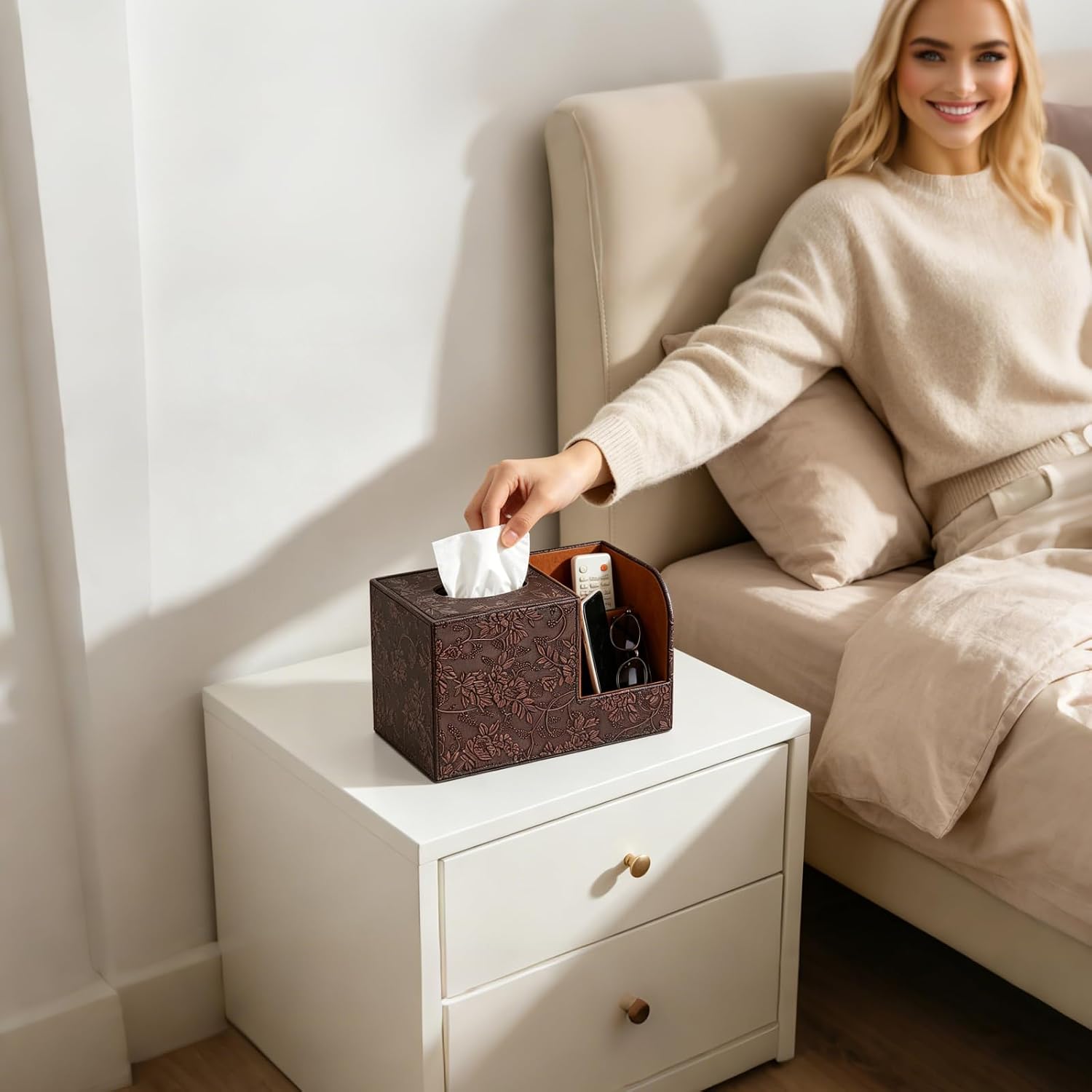 PU Leather Tissue Box Cover Square Tissue Holder Tissues Box Organizer / Retro