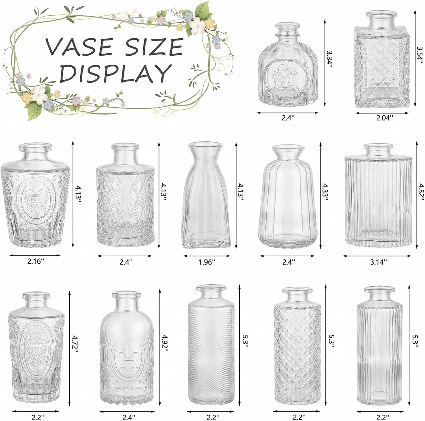 Glass Bud Vases Mini Flower Vase Small Vintage Vases for Centerpiece Table Wedding / Transparent
