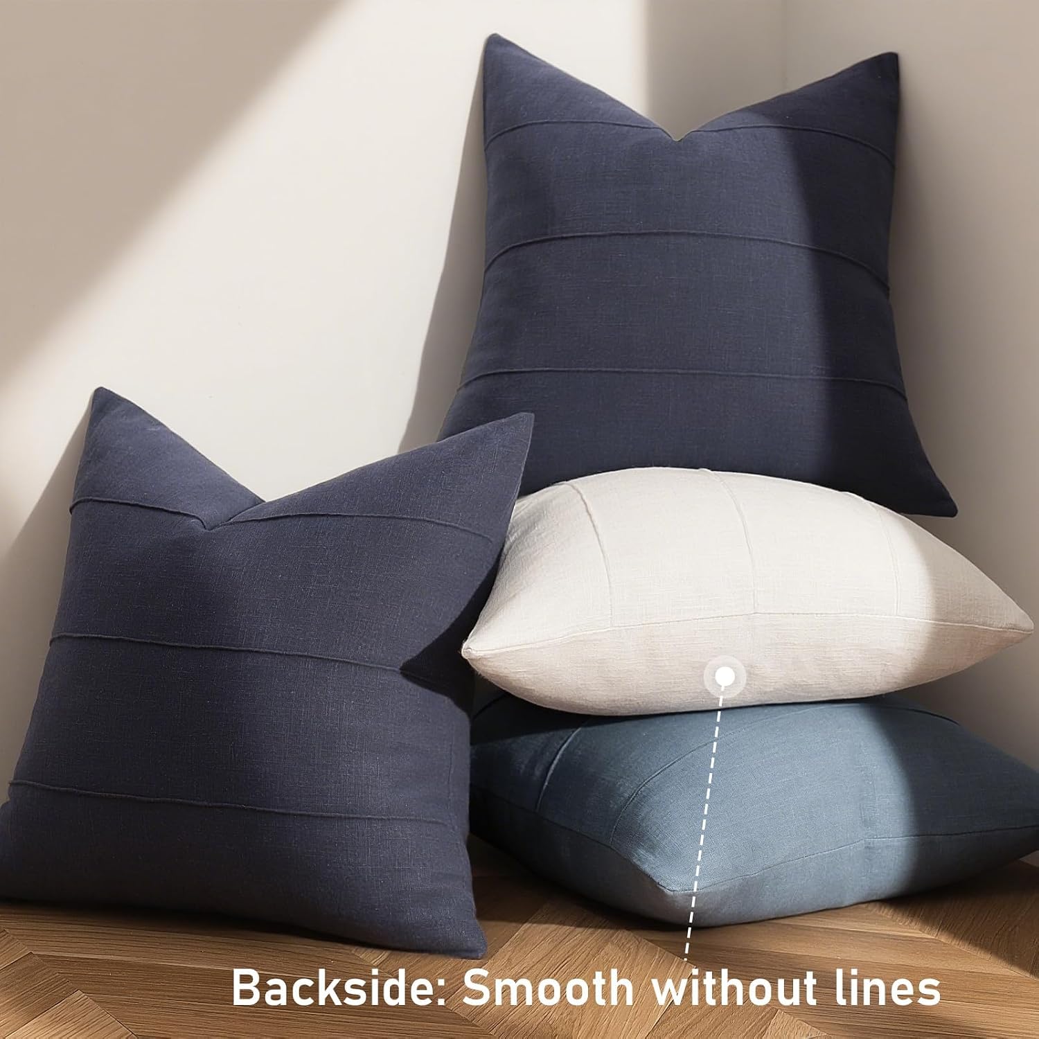 Decorative Linen Throw Pillow Covers Solid Handcrafted Striped / Dark Navy / 18 x 18 / Set of 2