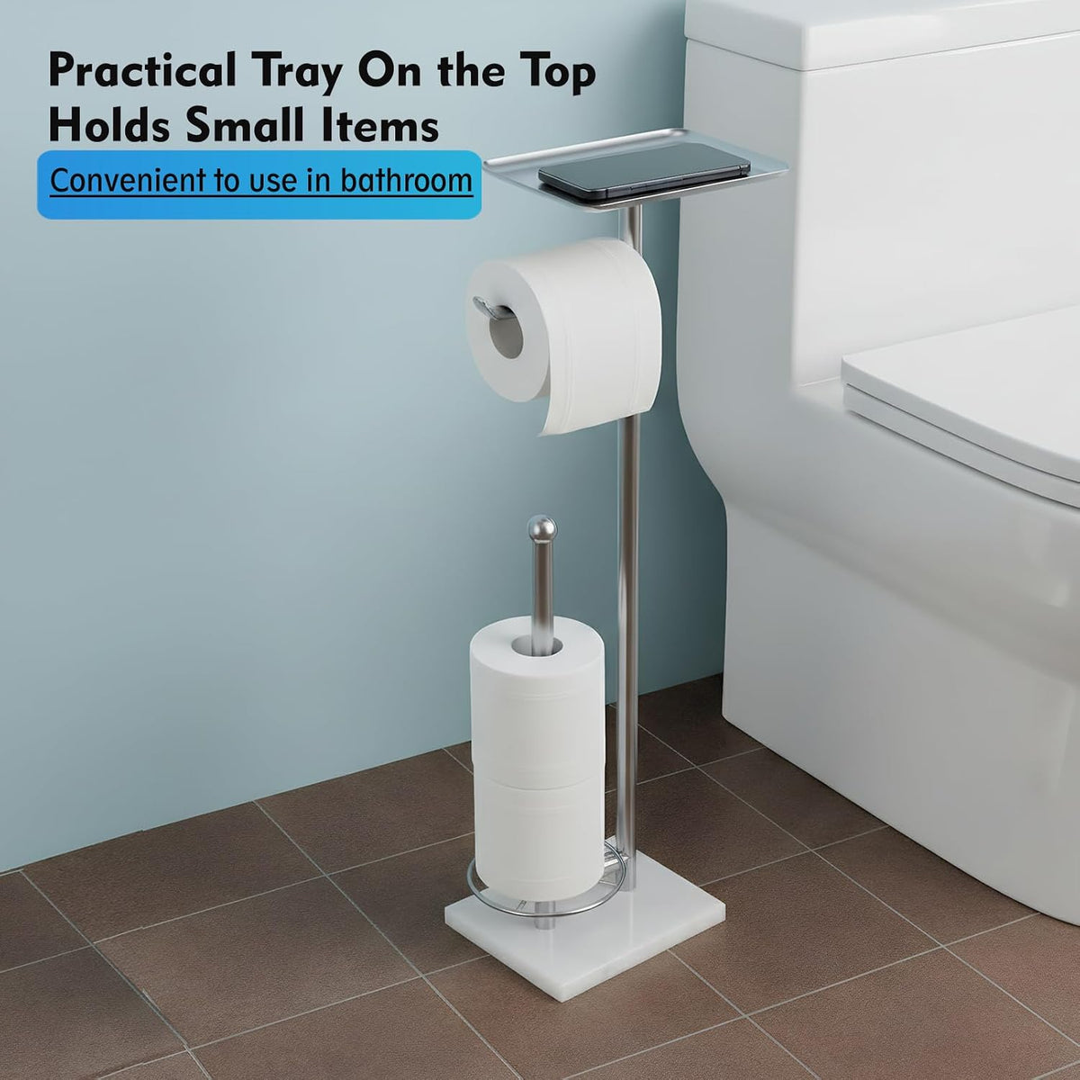 Toilet Paper Holder with Shelf, Free Standing Toilet Paper Holder with Storage - Toilet Paper Stand for Holding Extra 3