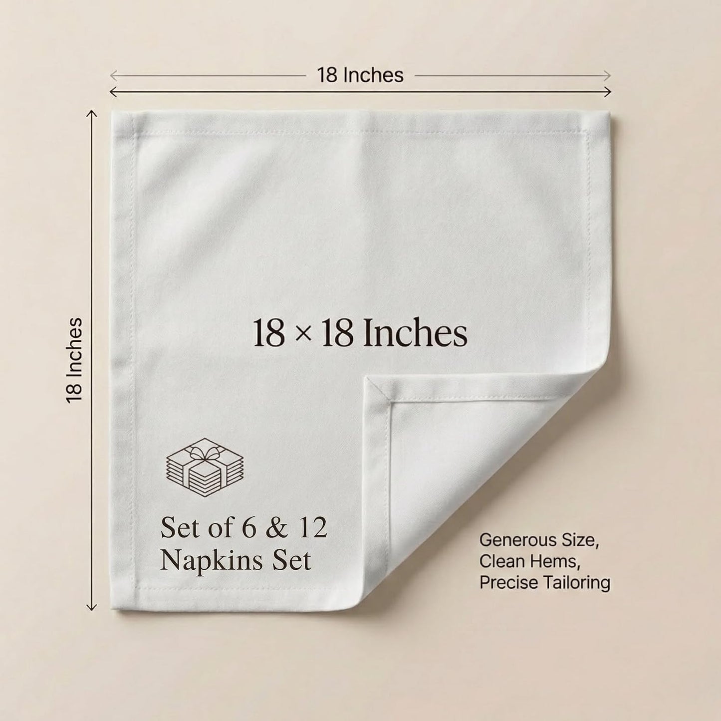 ACCENTHOME Accent Home 100% Cotton Napkins, Delicate Cloth Napkins for Dinners, Parties and Weddings，18 x 18 Inch Set