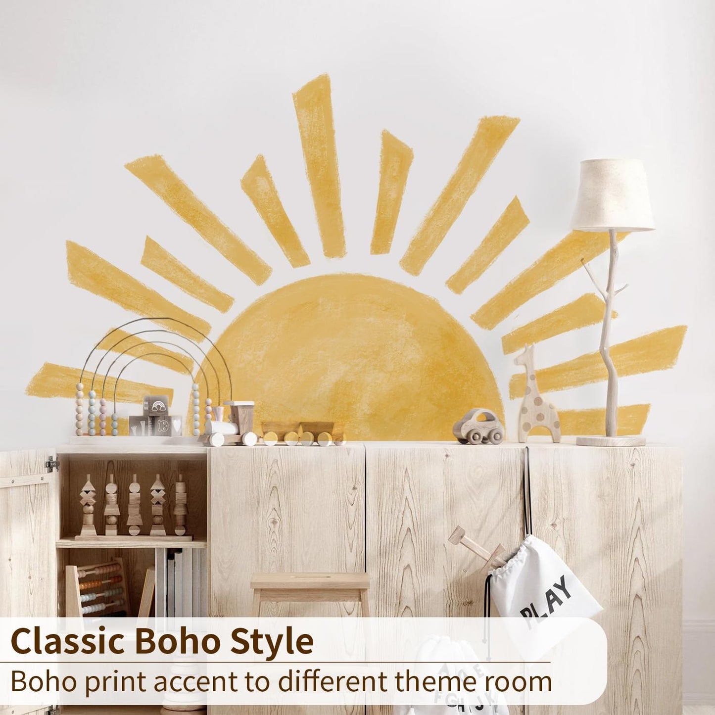Large Boho Wall Decals Peel and Stick / 47.28 x 26.40 / Half Sunrise