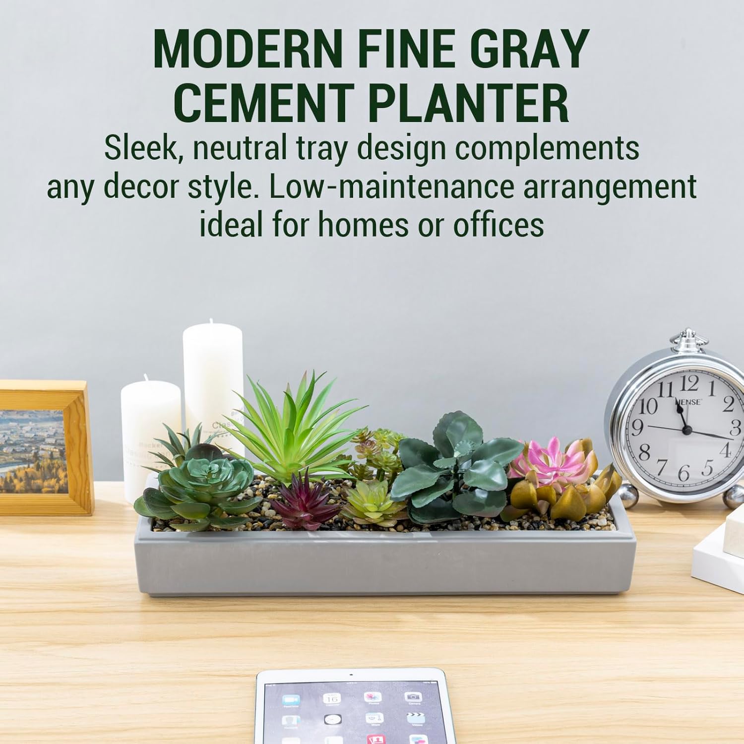 Mixed Color Assorted Artificial Succulent Plant Arrangement in Modern Planter / Gray Clay / 15 Inch