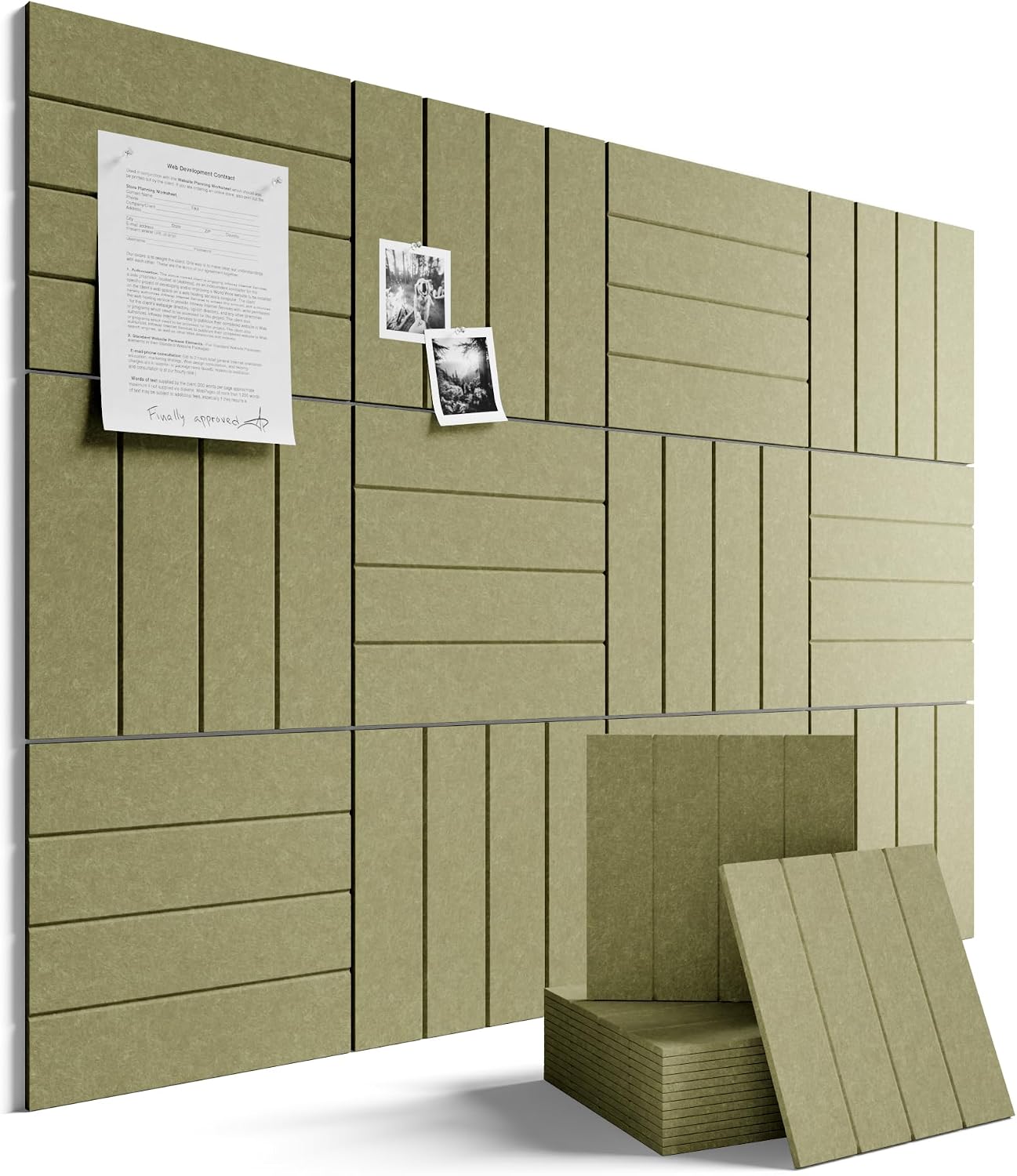 Fluxynara 48" x 36" Large Felt Bulletin Board, Olive Green