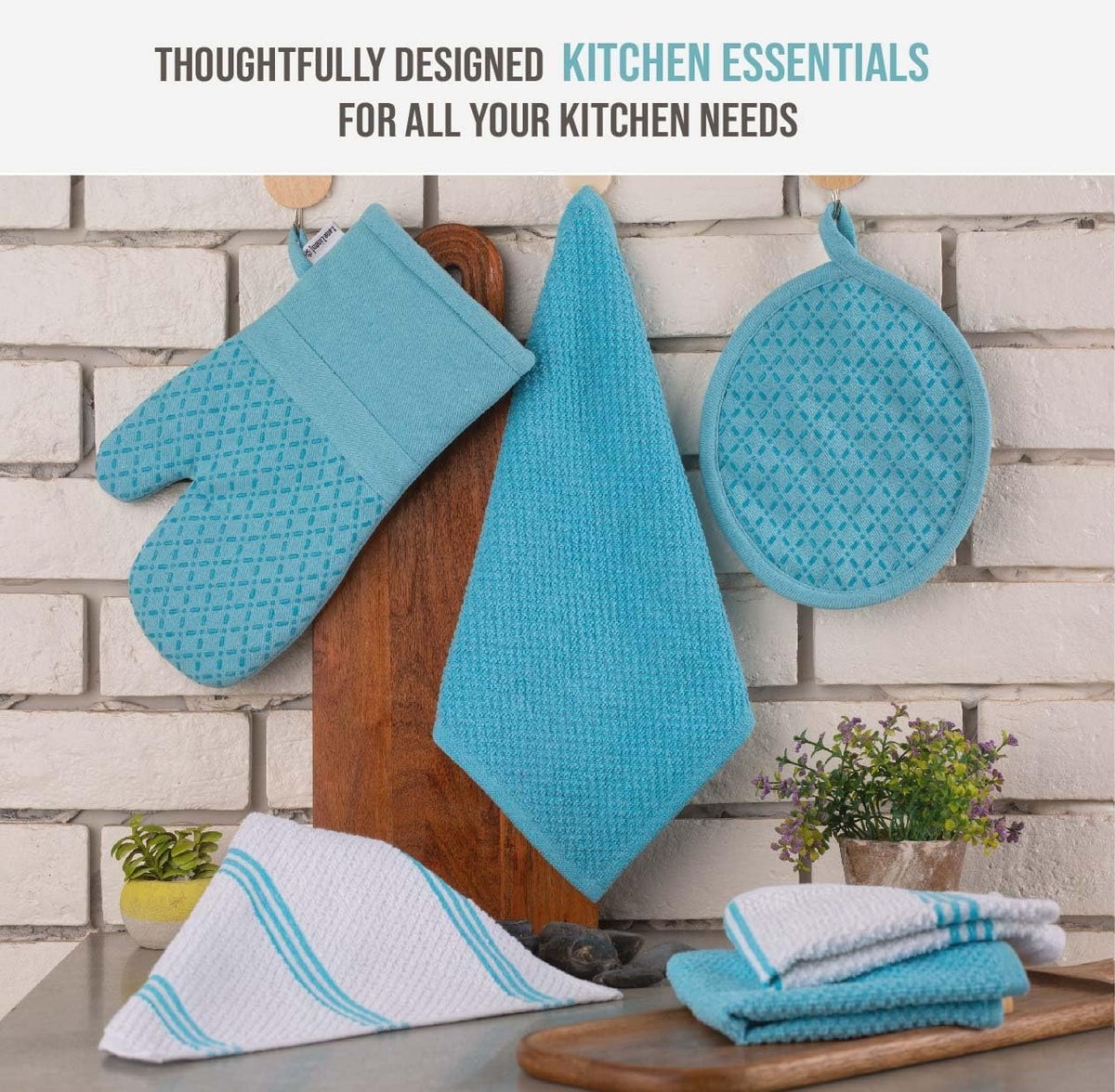 Lane Linen 16Pc Kitchen Towel Set - Heat Resistant Oven Mitts & Pot Holders, Reusable Dish Cloths, Absorbent Hand