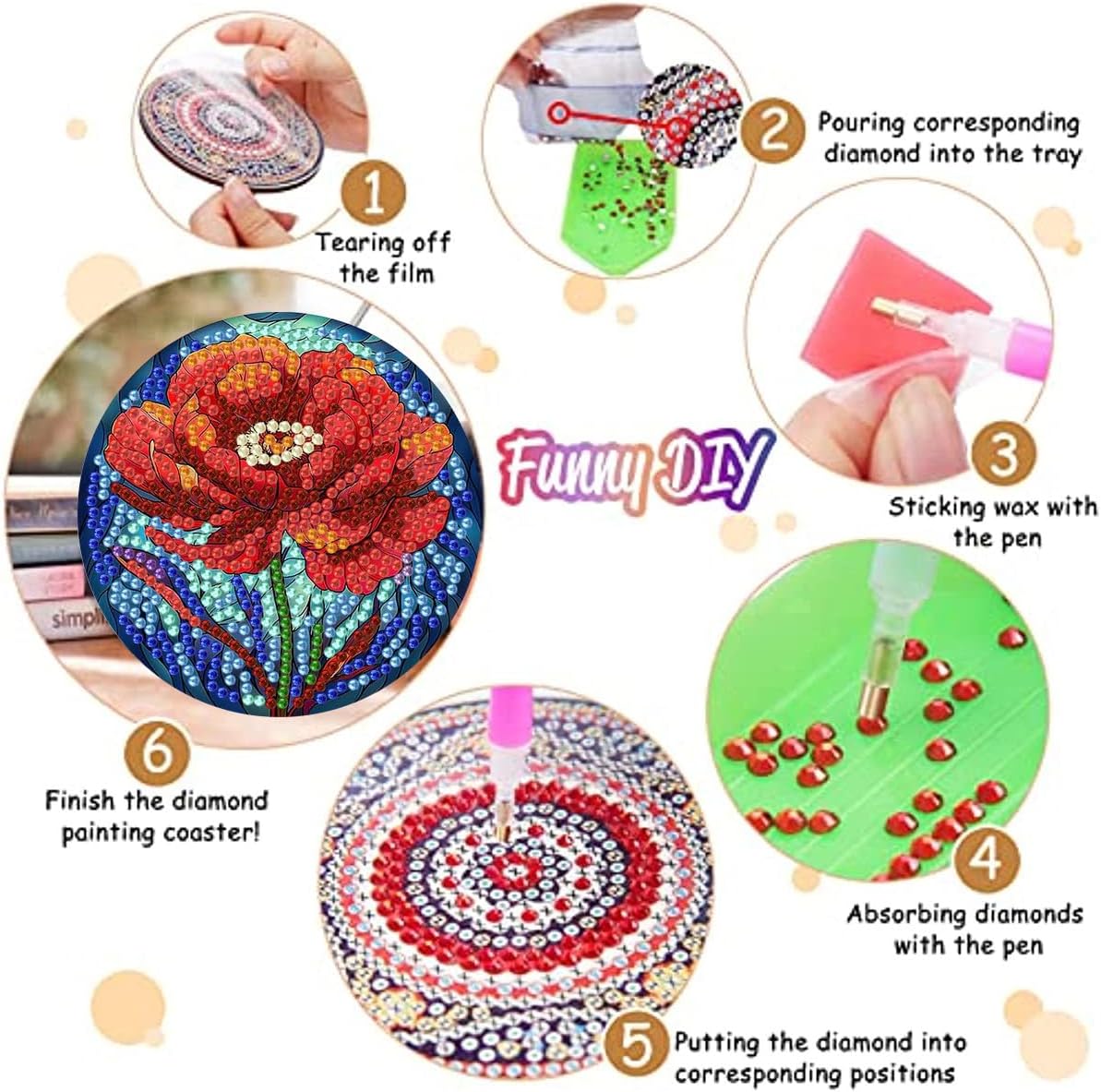 Diamond Art Coasters Flowers Diamond Painting Coasters Kits Flower / Flowers Coasters / Set of 8