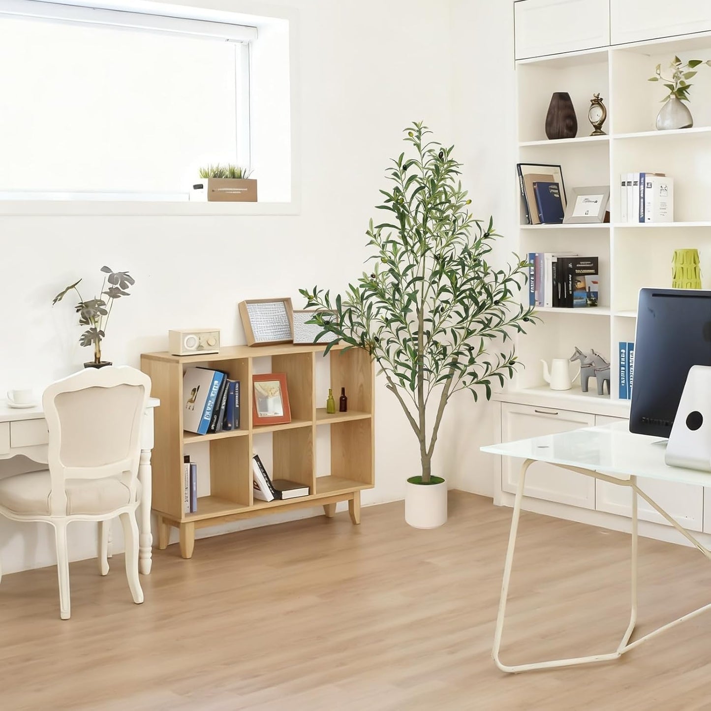 Planter / Faux Olive Tree Olive Trees Artificial Indoor / White / 5 ft