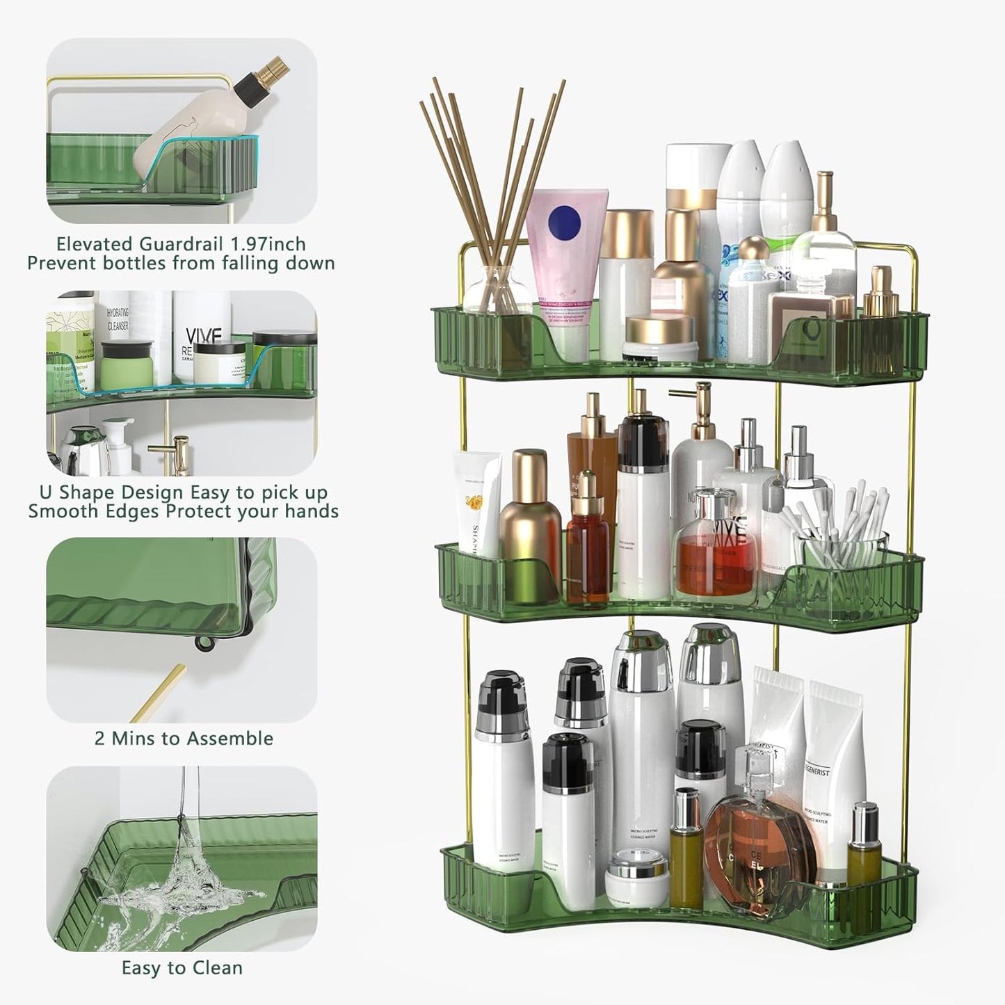 Webetop Corner Bathroom Organizer 3 Tier Makeup Countertop Shelf for Vanity | Compact Corner Design, Daily Item