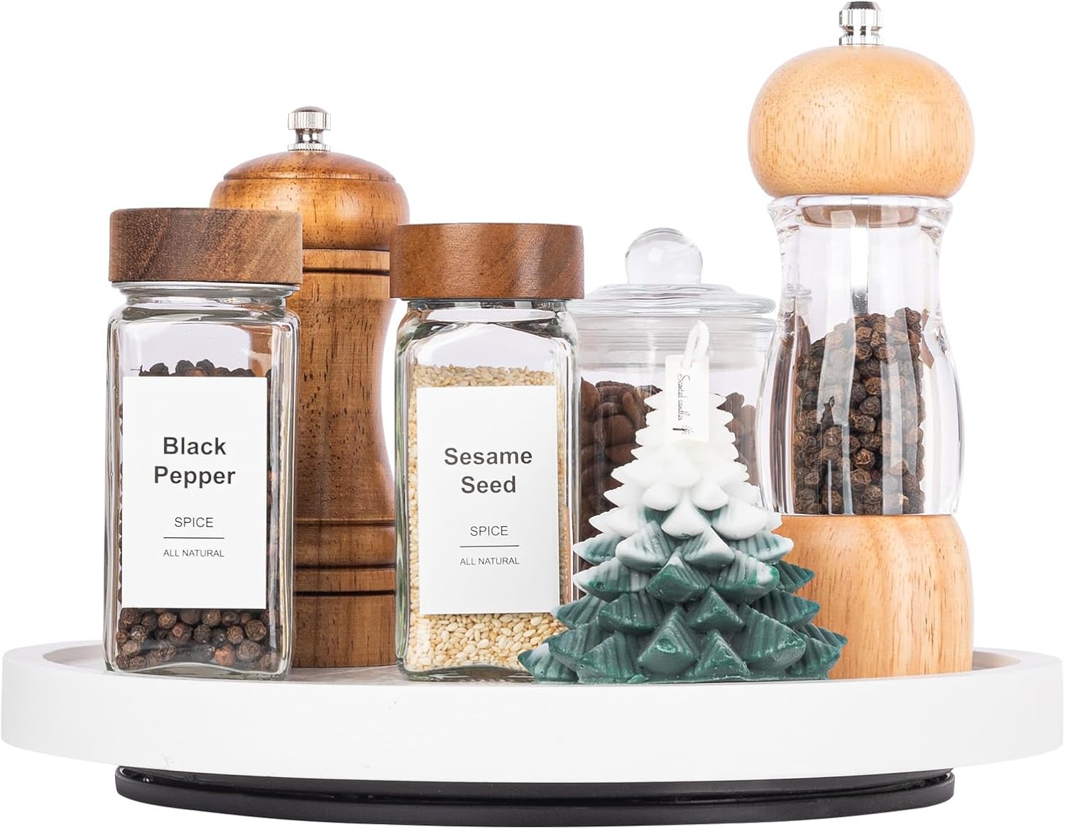 Wood Lazy Susan Organizer Kitchen Turntable for Cabinet Farmhouse Bathroom Decor / White / Set of 10