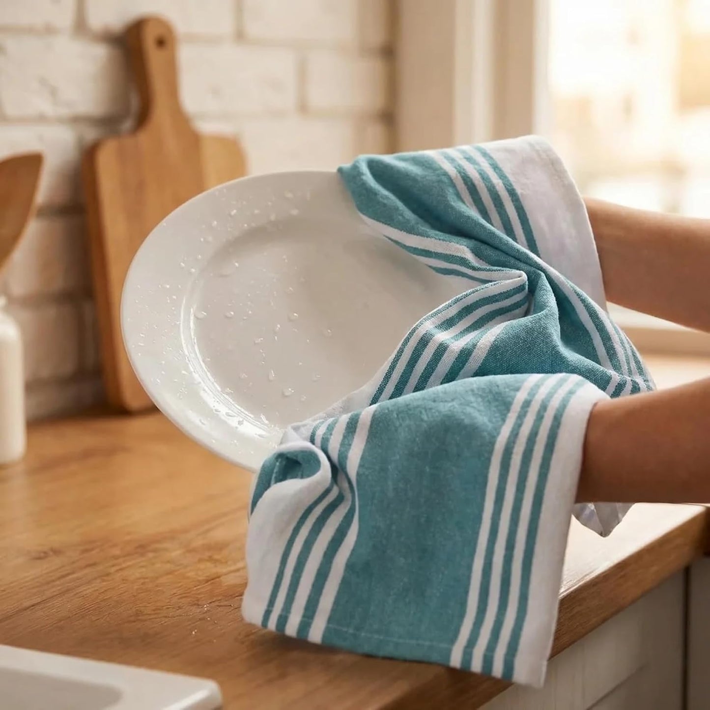 Urban Villa Kitchen Towels Cotton Dish Towels 20”x30” (Set of 6) Aqua