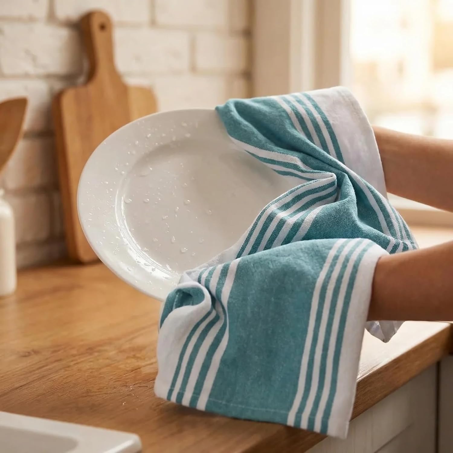 Urban Villa Kitchen Towels Cotton Dish Towels 20”x30” (Set of 6) Aqua
