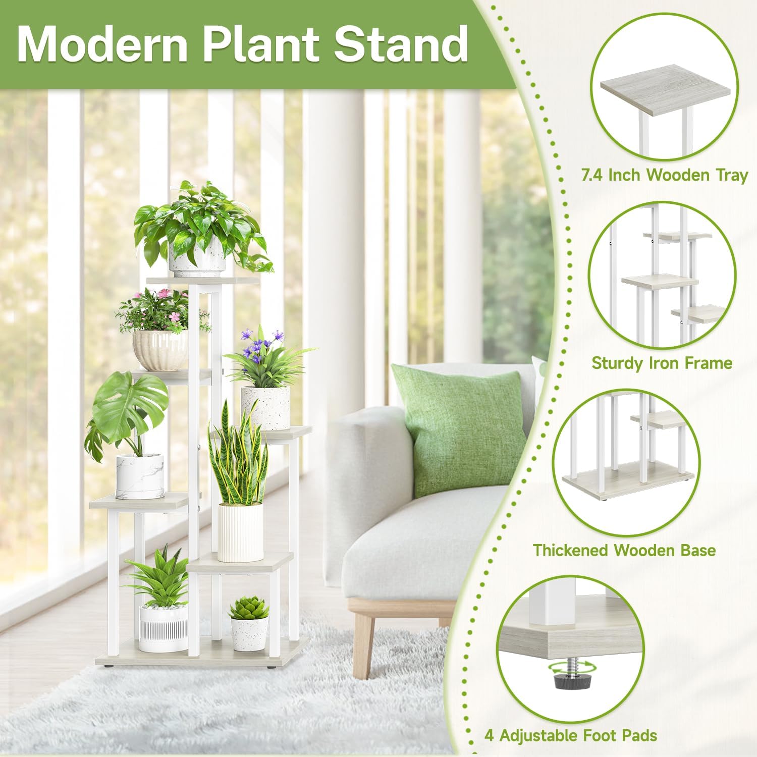 iDavosic.ly 6 Tier Plant Stand Indoor, Corner Tiered Shelf, White | Sturdy Tiered Orchid Display Rack, Multiple Flower