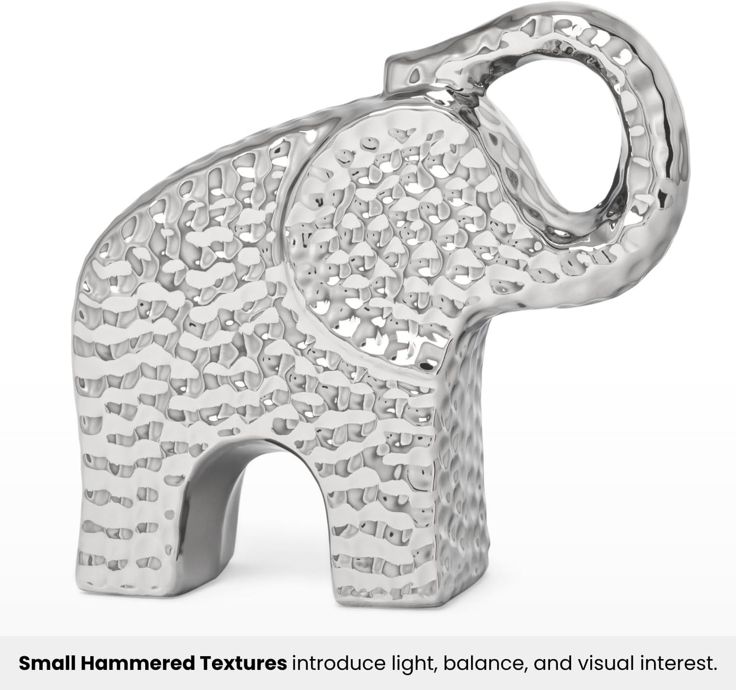 Chrome Ceramic Elephant Figurine / 6.5 Inch / Silver