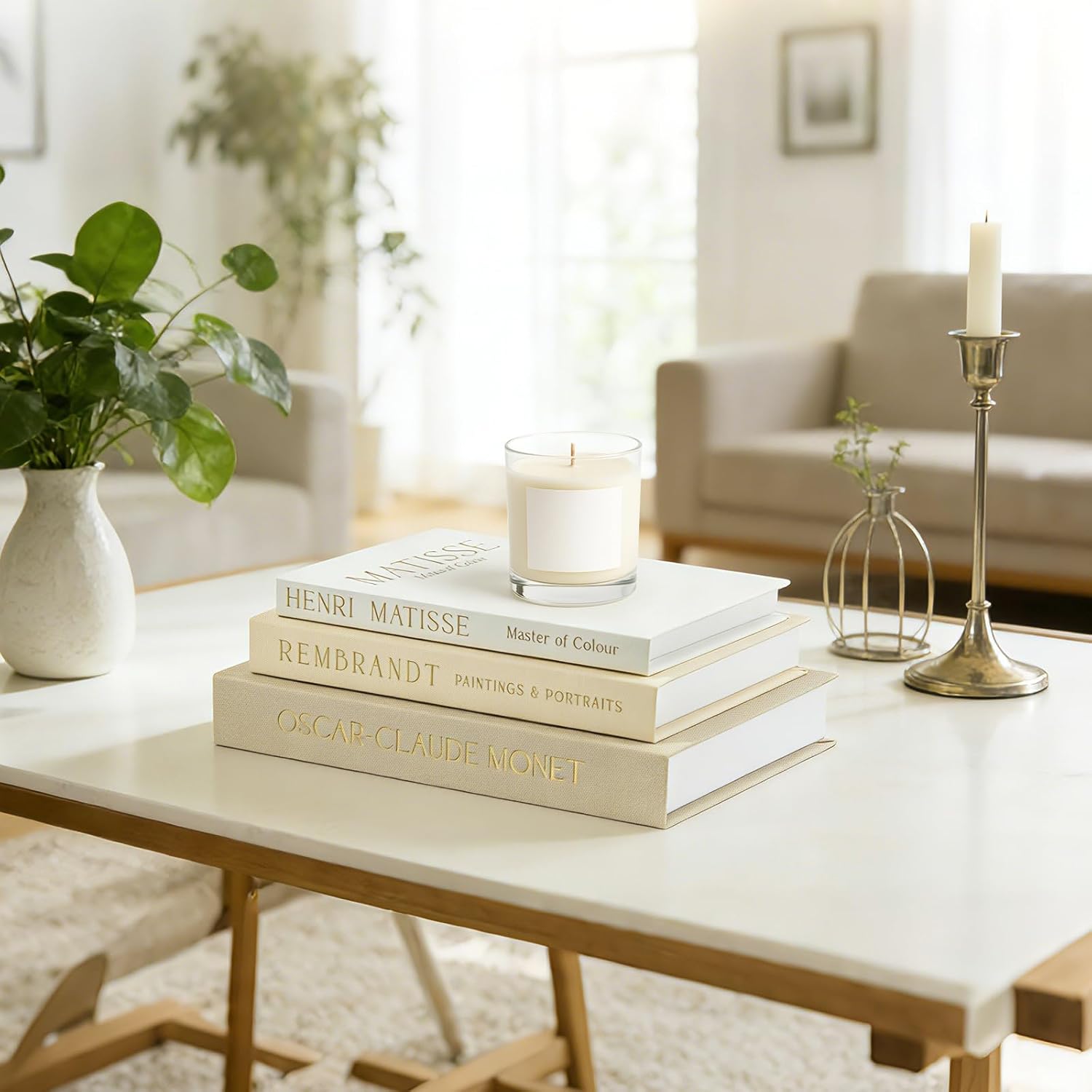 Linen Faux Books / Taupe / Beige / White / Set of 3