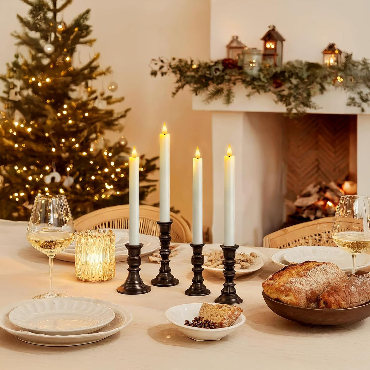 12 Pcs Flameless Taper Candles with Remote Timer, Battery Operated Window Candles, White Plastic LED Candlesticks, for
