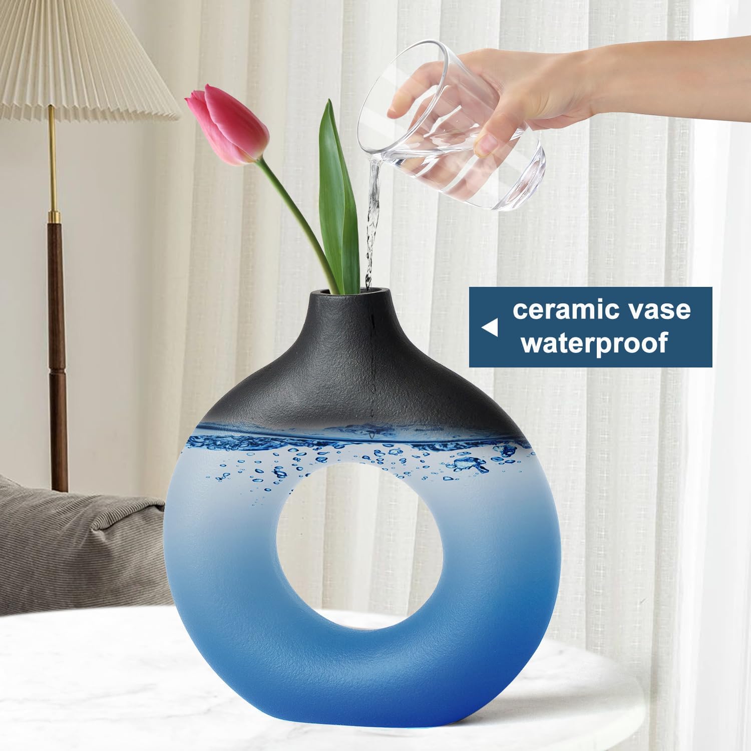 Ceramic Vase / Black / Donut / Set of 2