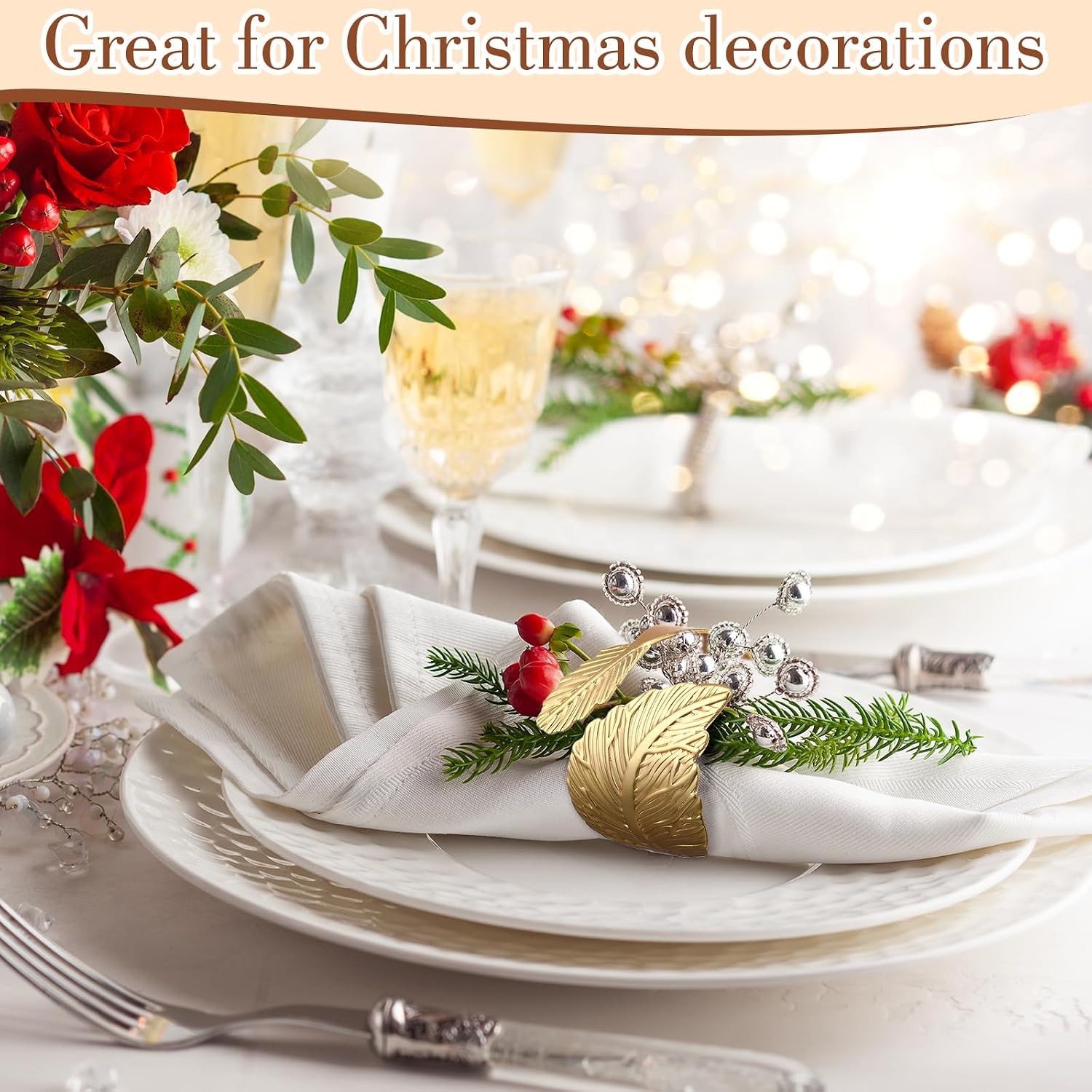 100 Pcs Gold Napkin Rings, Metal Leaf Shaped Holders for Wedding | Shiny Leaf Design, For Celebrations Receptions