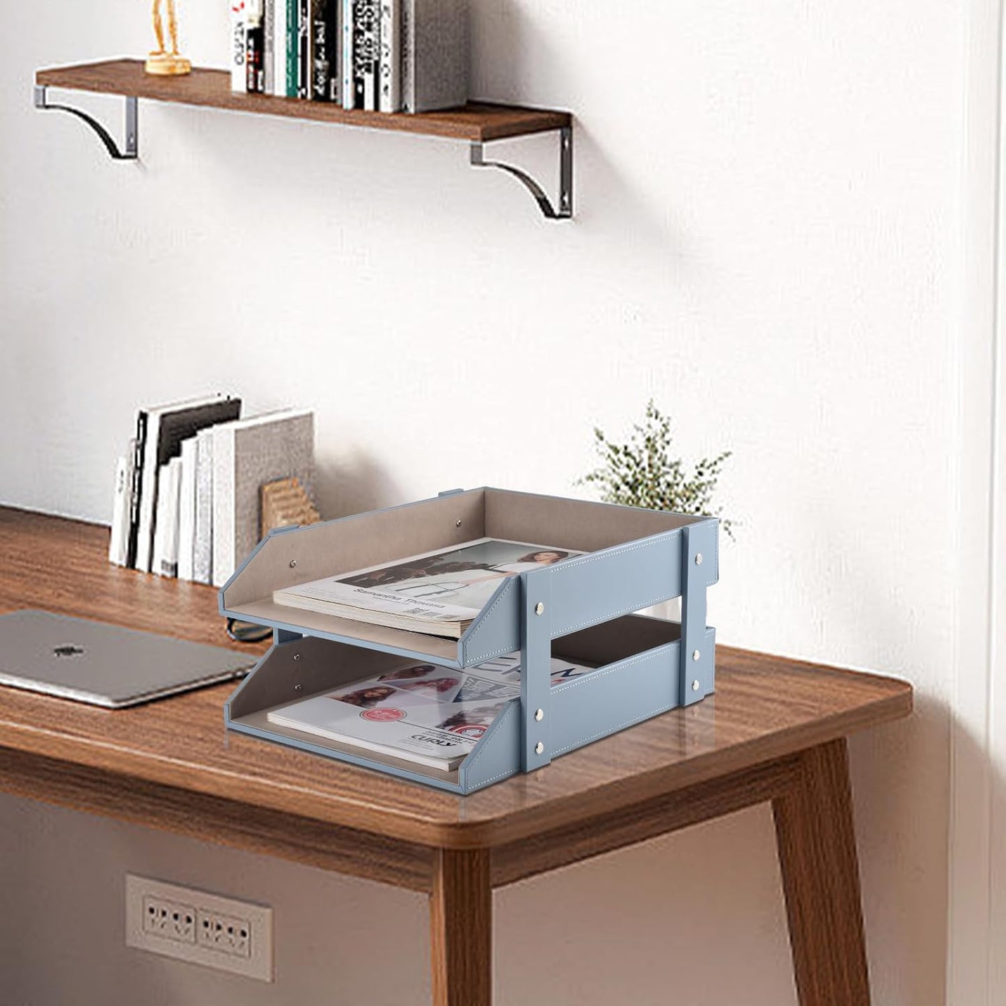 Leather Desk Letter Tray,Office Supplies Paper Organizer for Mail Paper Files Magazines Jewelry Cosmetics,Fashion