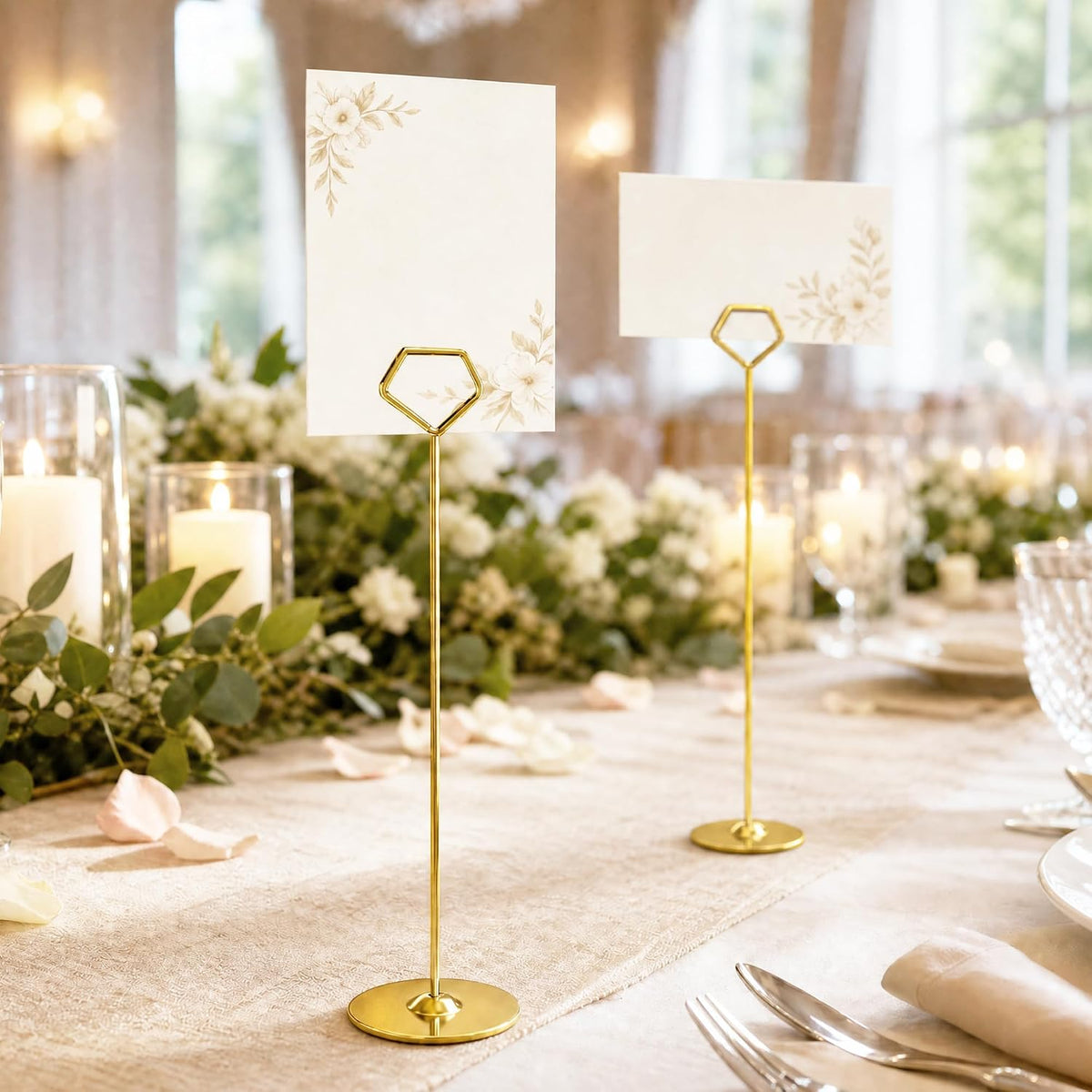 16 Pack 12 Inch Table Number Holders, Gold Diamond Place Card Holders | Steel Table Card Stands for Weddings