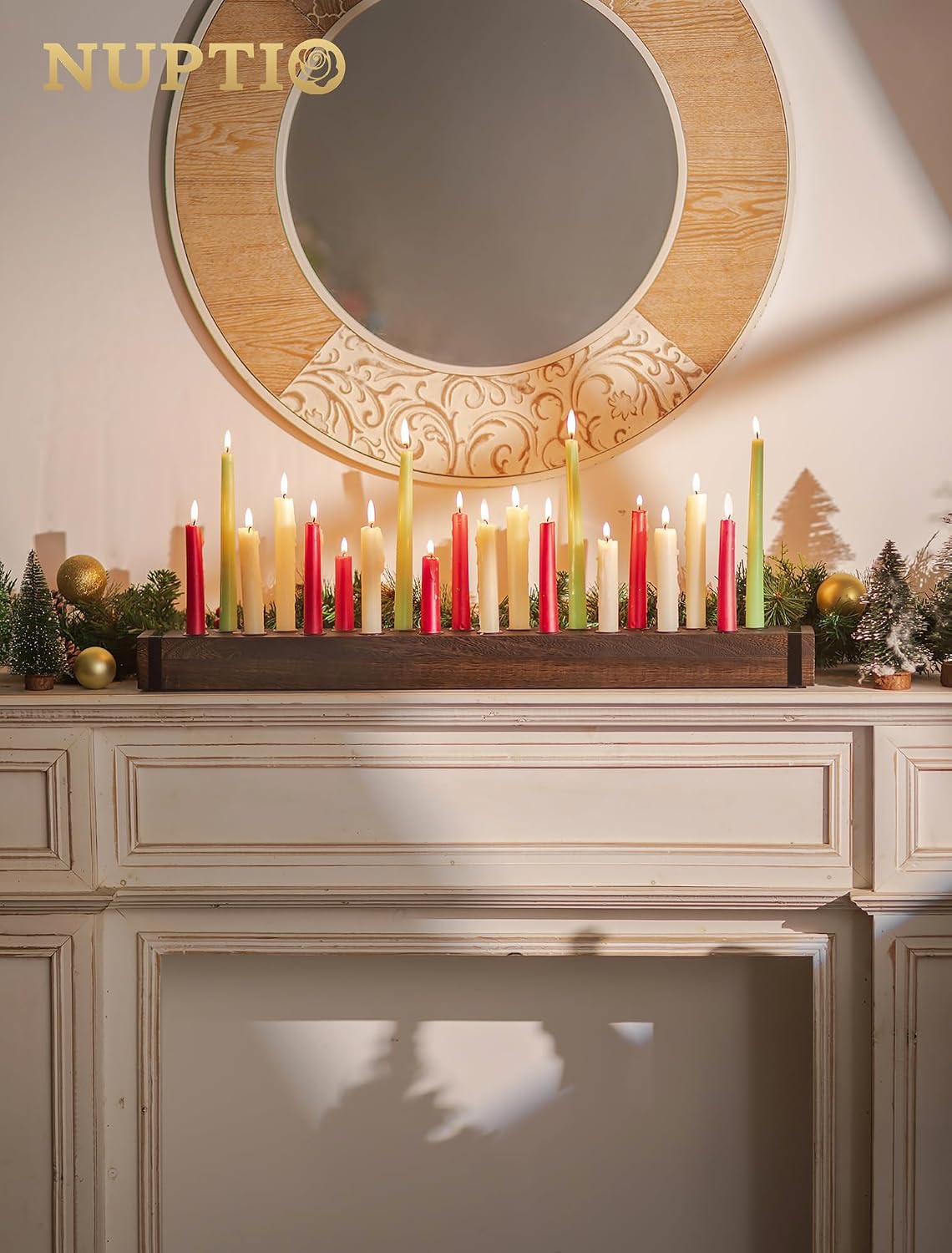 NUPTIO Taper Candle Holders Wood: Wooden Candelabra Long Candles Stick Centerpieces - Farmhouse Candlestick Holder 20