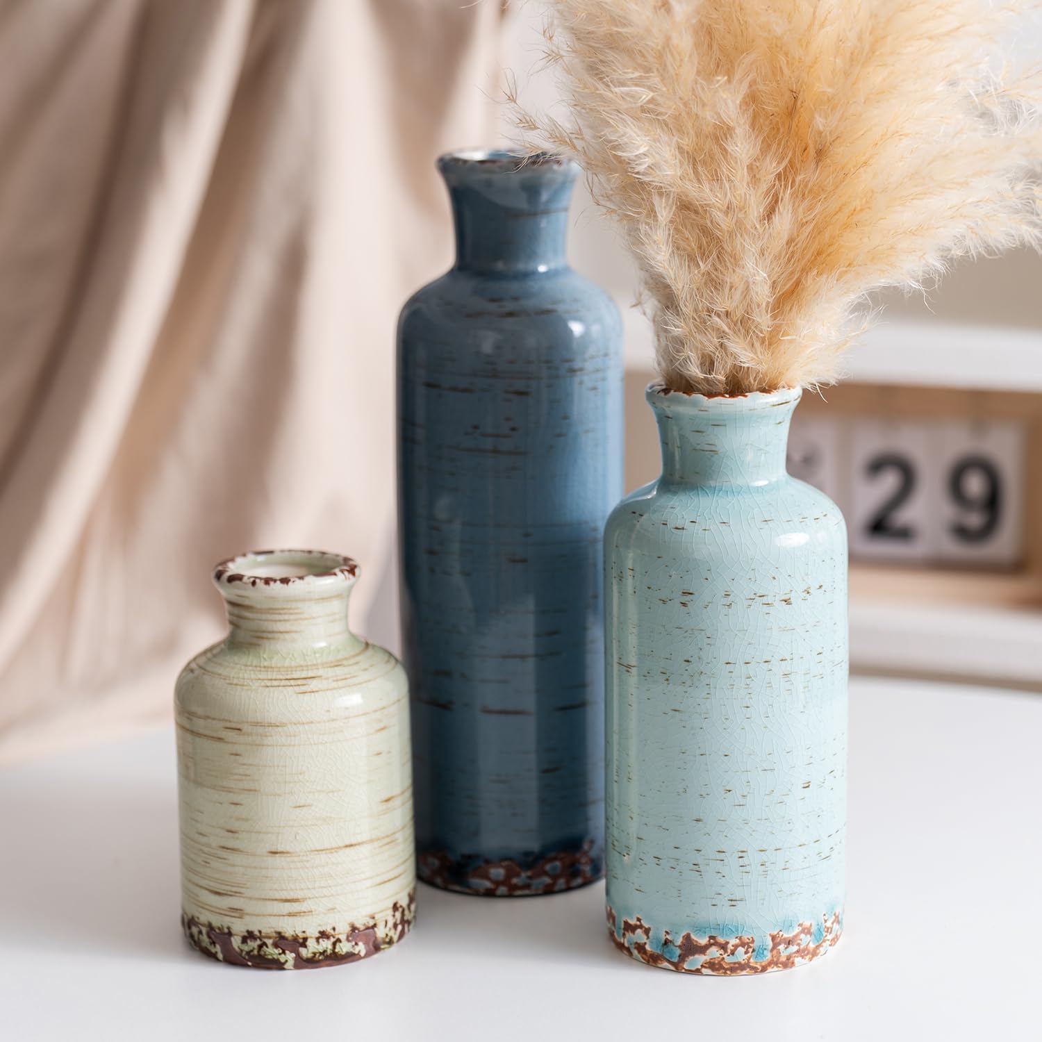 Rustic Farmhouse Vase / 105-pale Teal Wood / Set of 3
