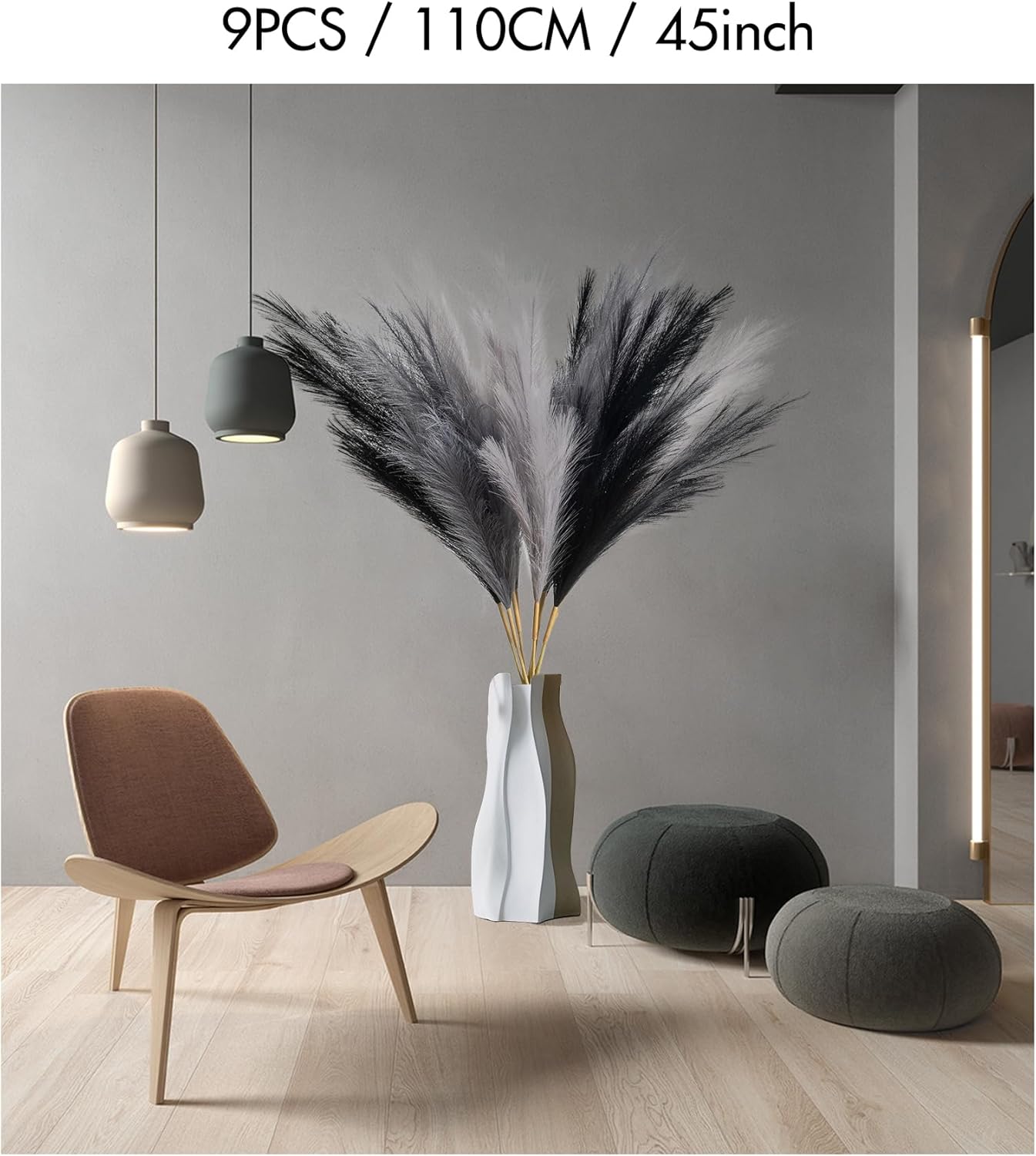 45" Faux Dried Pampas Grass Tall Decor / 45"-gray Style / Set of 9