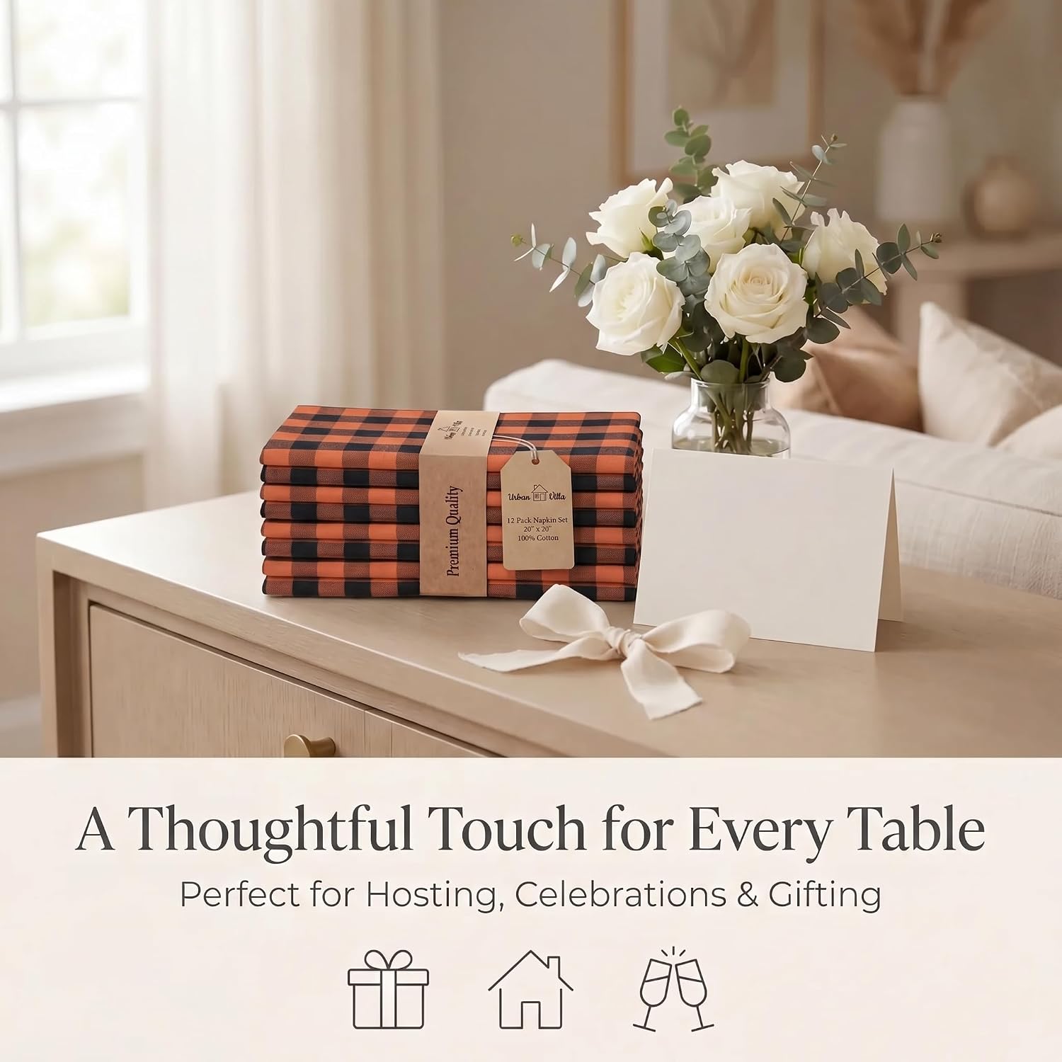 Urban Villa Cloth Napkins Cotton 12x12 (Set of 12) Orange/Black
