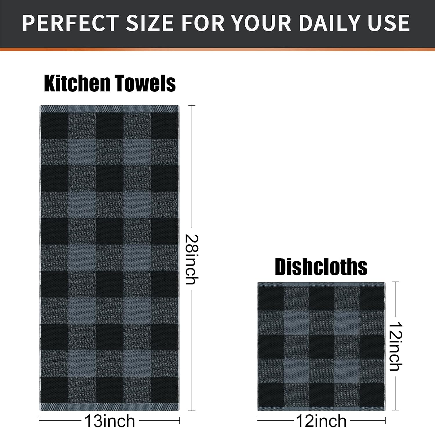 Mordimy 8 Pack Kitchen Towels and Dishcloths Set, Black & Grey | 28 X 13 Inch and 12 X 12 Inch, Super Soft