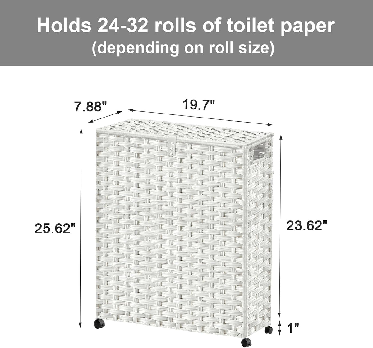 Hiagnete Toilet Paper Storage Basket with Lid and Wheels, Rattan Toilet Paper Holder Storage, Toilet Paper Organizer
