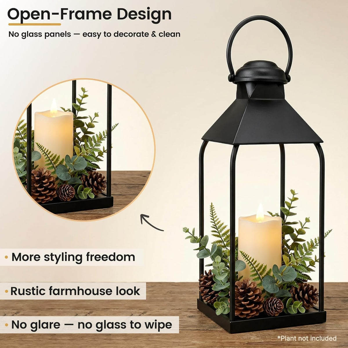 Decorative Metal Lanterns Indoor Outdoor, Set of 2 Outdoor Candle Holder | Candle Holder for Porch, Patio, Fireplace