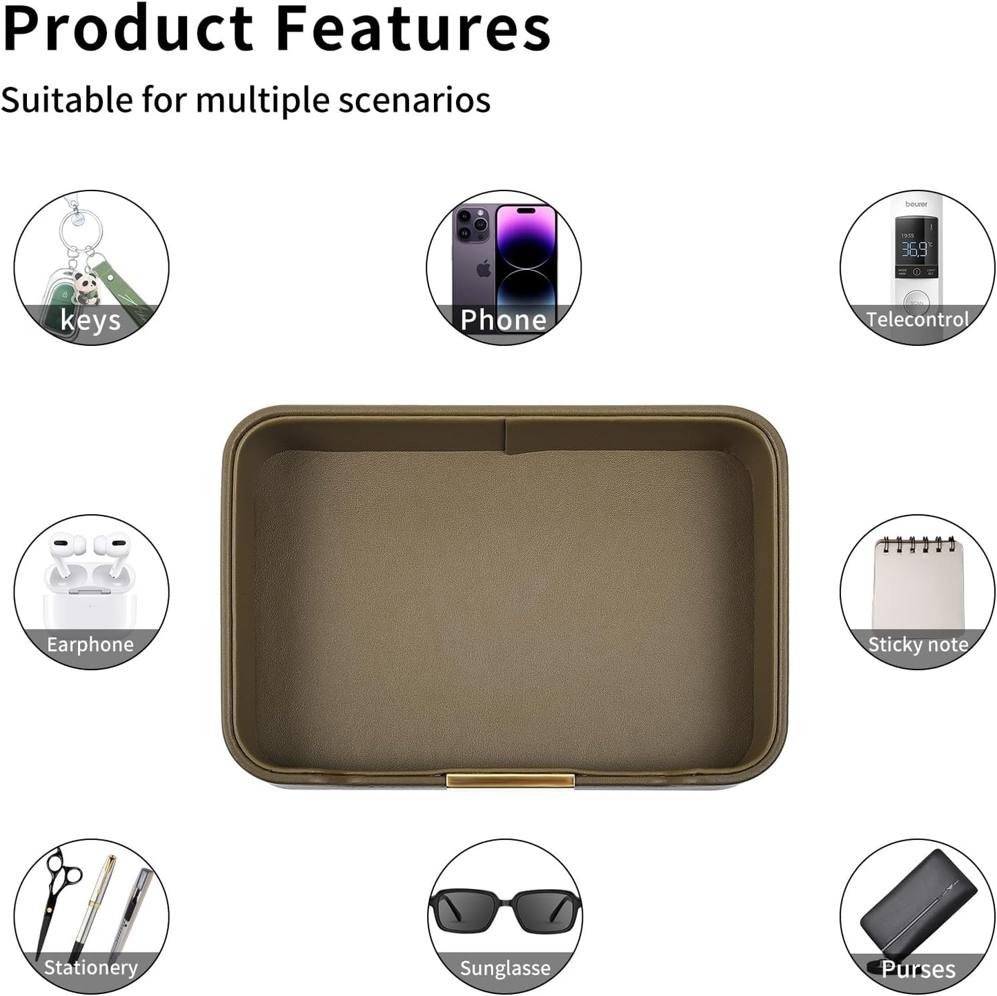 Leather Valet Tray Desktop Storage Organizer / 8.5 x 5.8 x 1.9 / Olive Green