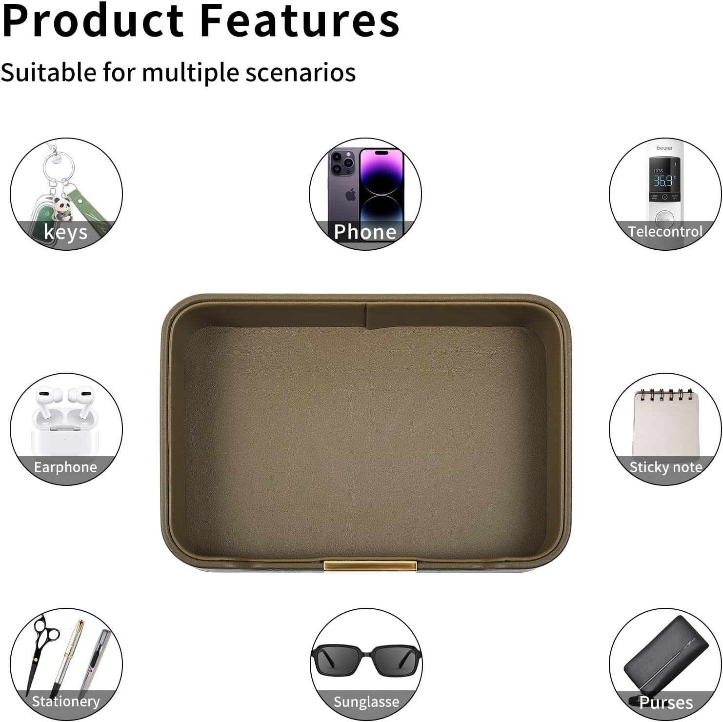 Leather Valet Tray Desktop Storage Organizer / 8.5 x 5.8 x 1.9 / Olive Green
