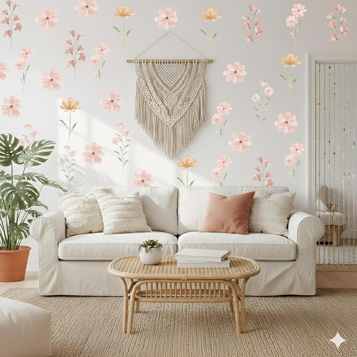 Boho Flower Stickers Daisy Wall Decals for Girls' Rooms / Boho Daisy Grey / Set of 48