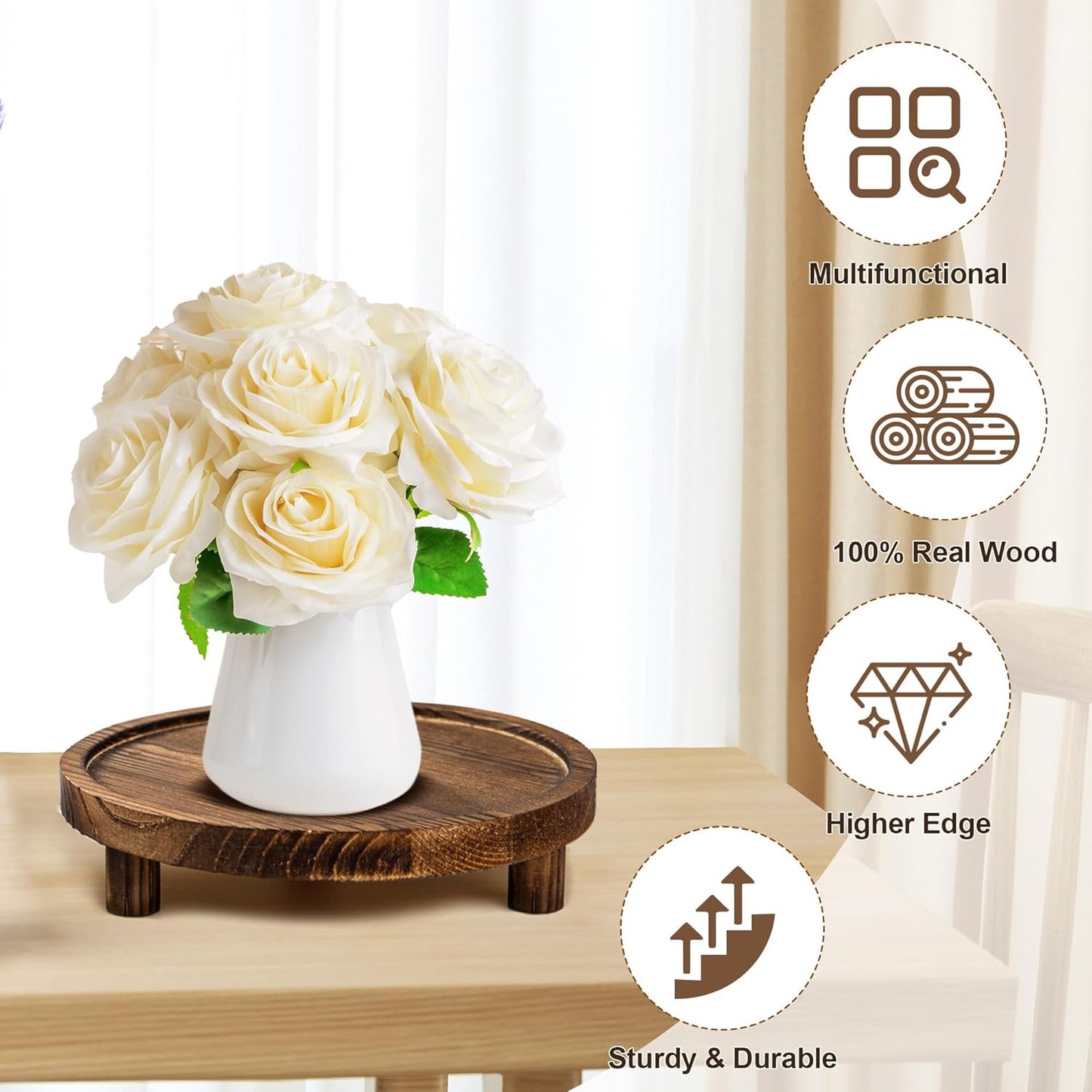 Wooden Display Risers Round Wood Pedestal Stand Mini Plant Tray Stand / Brown / 6 Inch / Set of 3