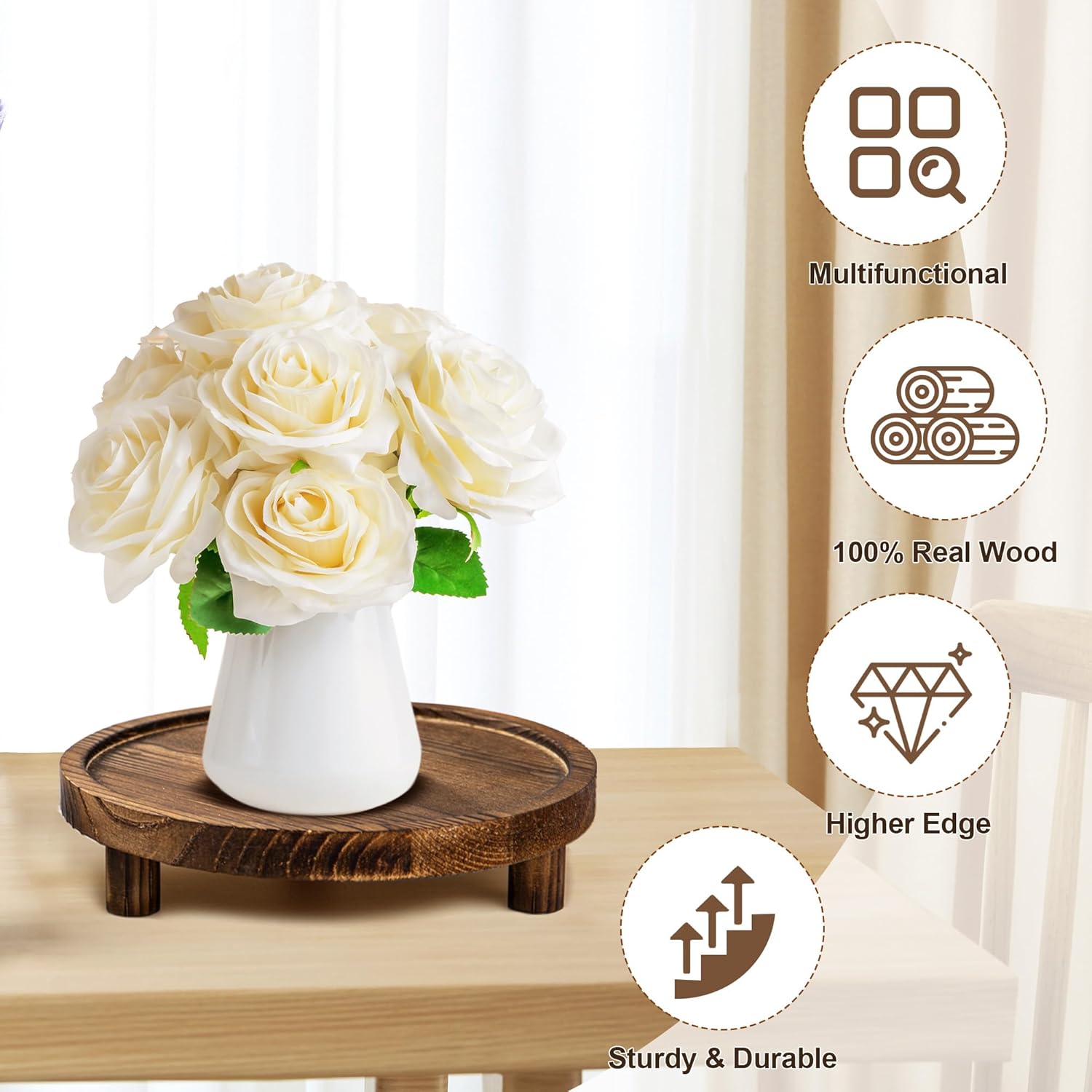 Wooden Display Risers Round Wood Pedestal Stand Mini Plant Tray Stand / Brown / 6 Inch / Set of 3