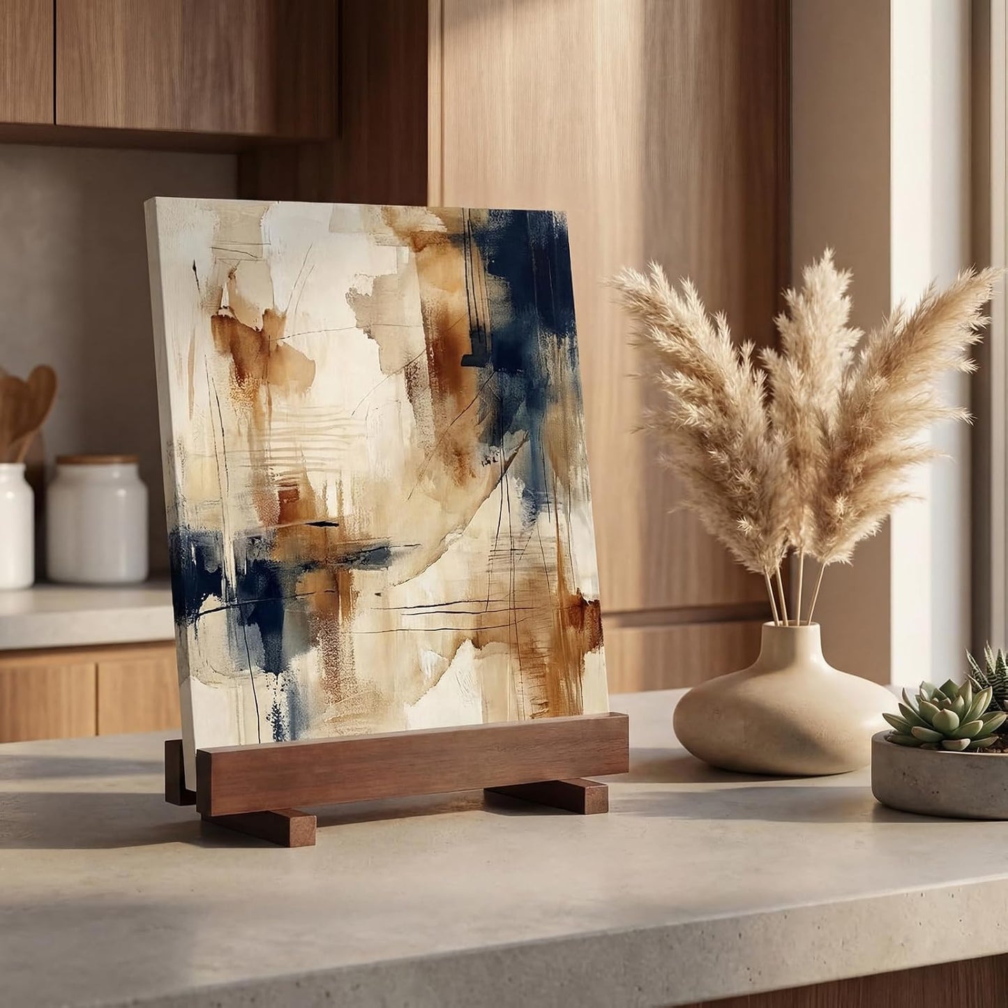 Display Stand Tile Display Stand for Art Panels Picture Photos / Walnutcolor / Wood / Set of 2