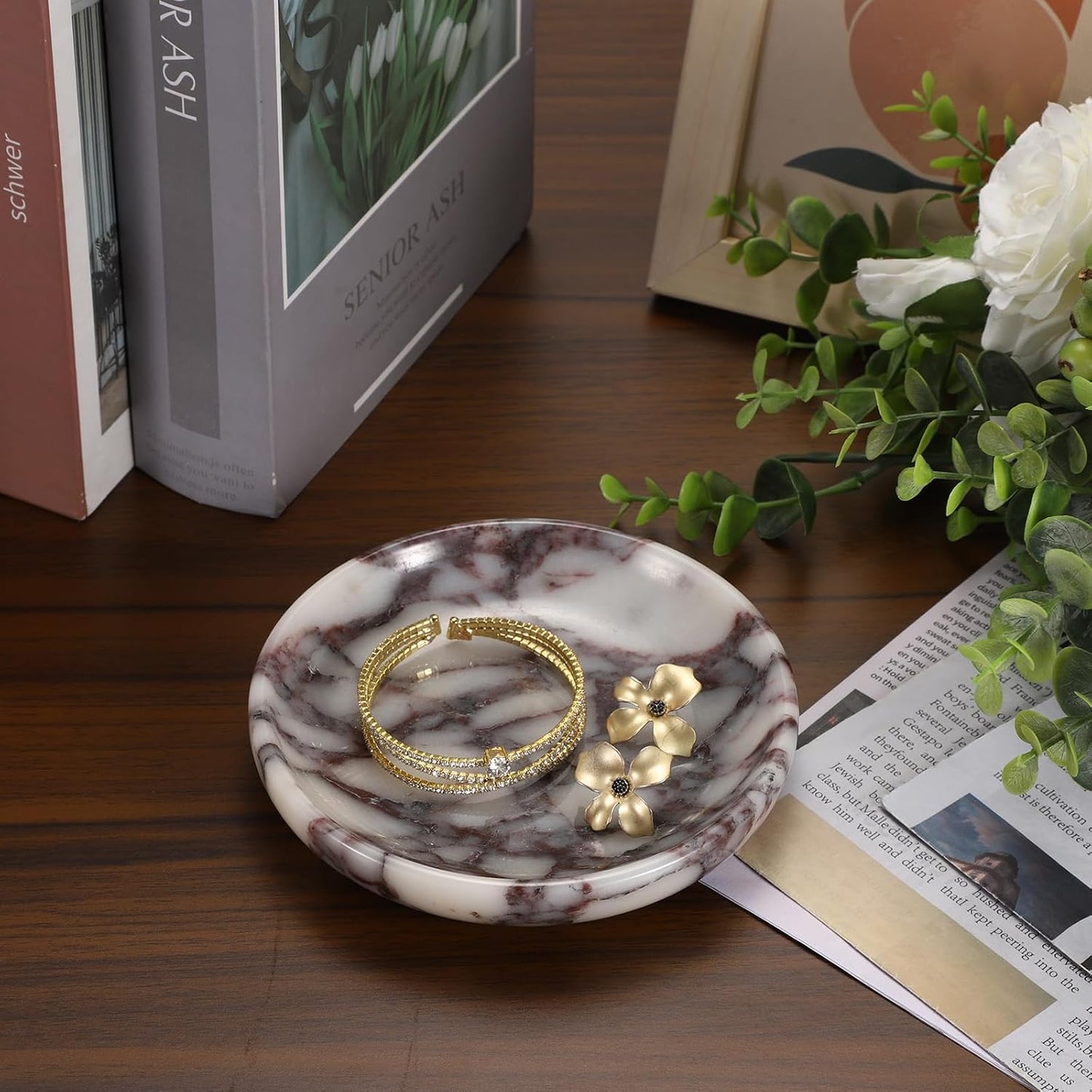 5.5" Marble Jewelry Dish Tray Decorative Key Plate Holder Catch / Small / Calacatta Viola / Natural