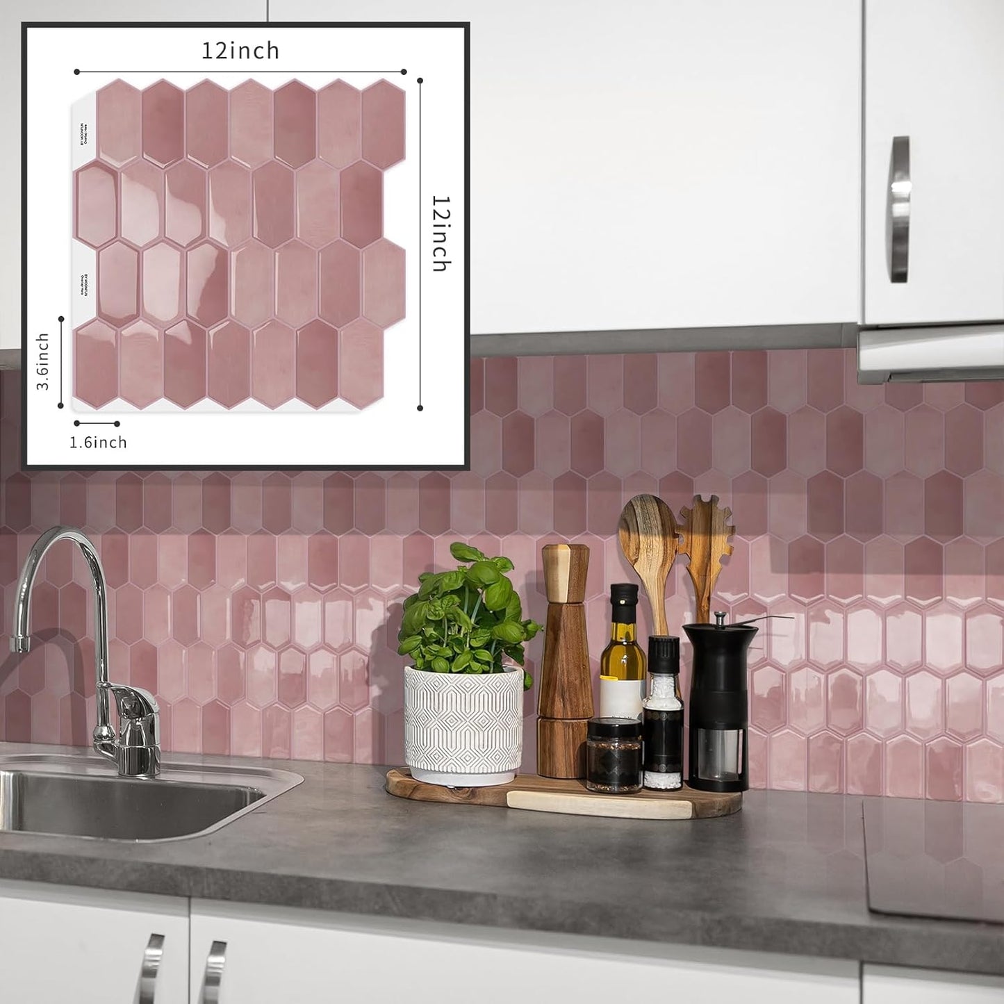 3D Waterproof Self-Adhesive Wall Tile Stick on Backsplash / Pink