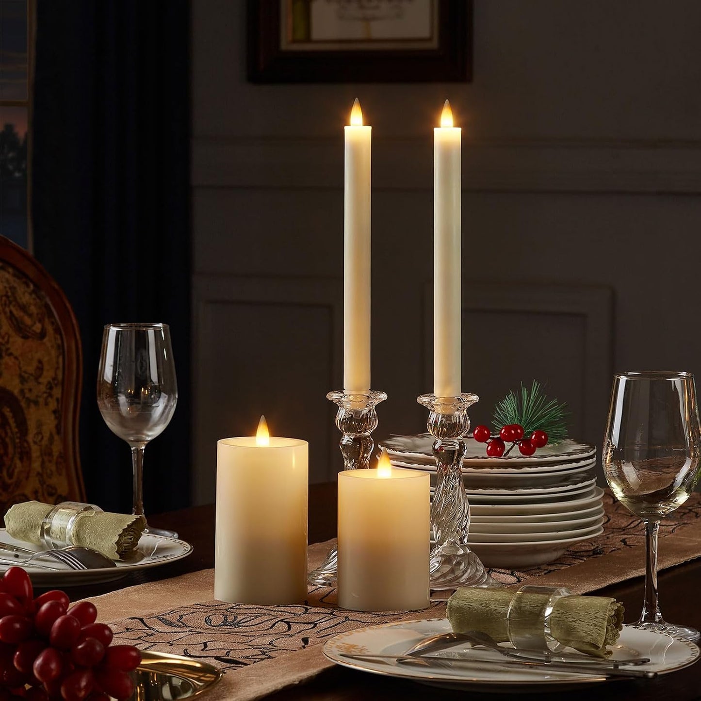 Rechargeable Flameless Pillar Candle with Remote Timer, 3D Moving Flame Real Wax Led Pillar Candles (Ivory