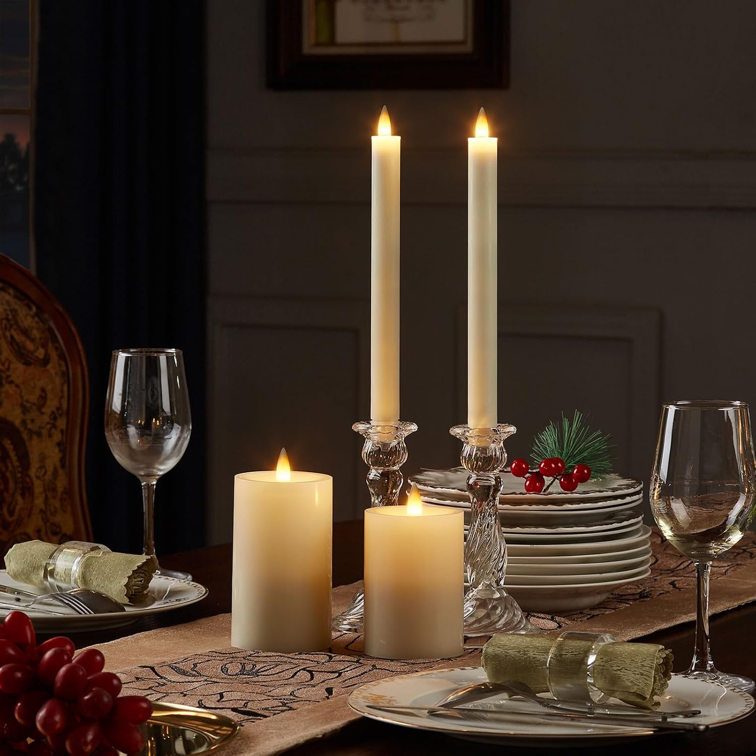 Rechargeable Flameless Pillar Candle with Remote Timer, 3D Moving Flame Real Wax Led Pillar Candles (Ivory