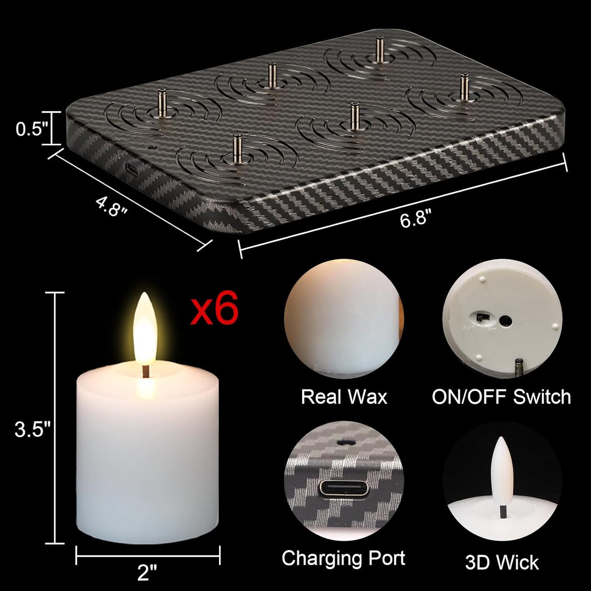 Wax Rechargeable Votive Flameless Candles Battery Operated Remote Timer | White, Charging Base, Pillar LED Fake