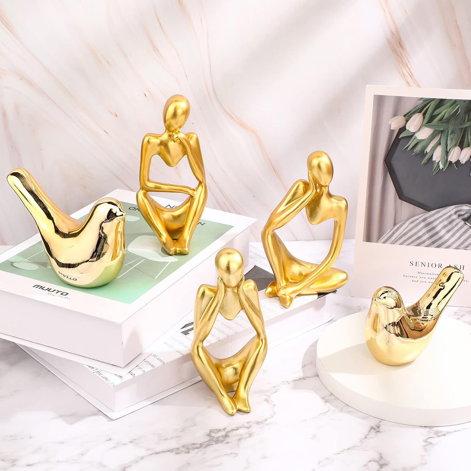 Decor Accents Set Resin Thinker Statue Small Bird Figurines Abstract Decorative / Gold / Set of 5